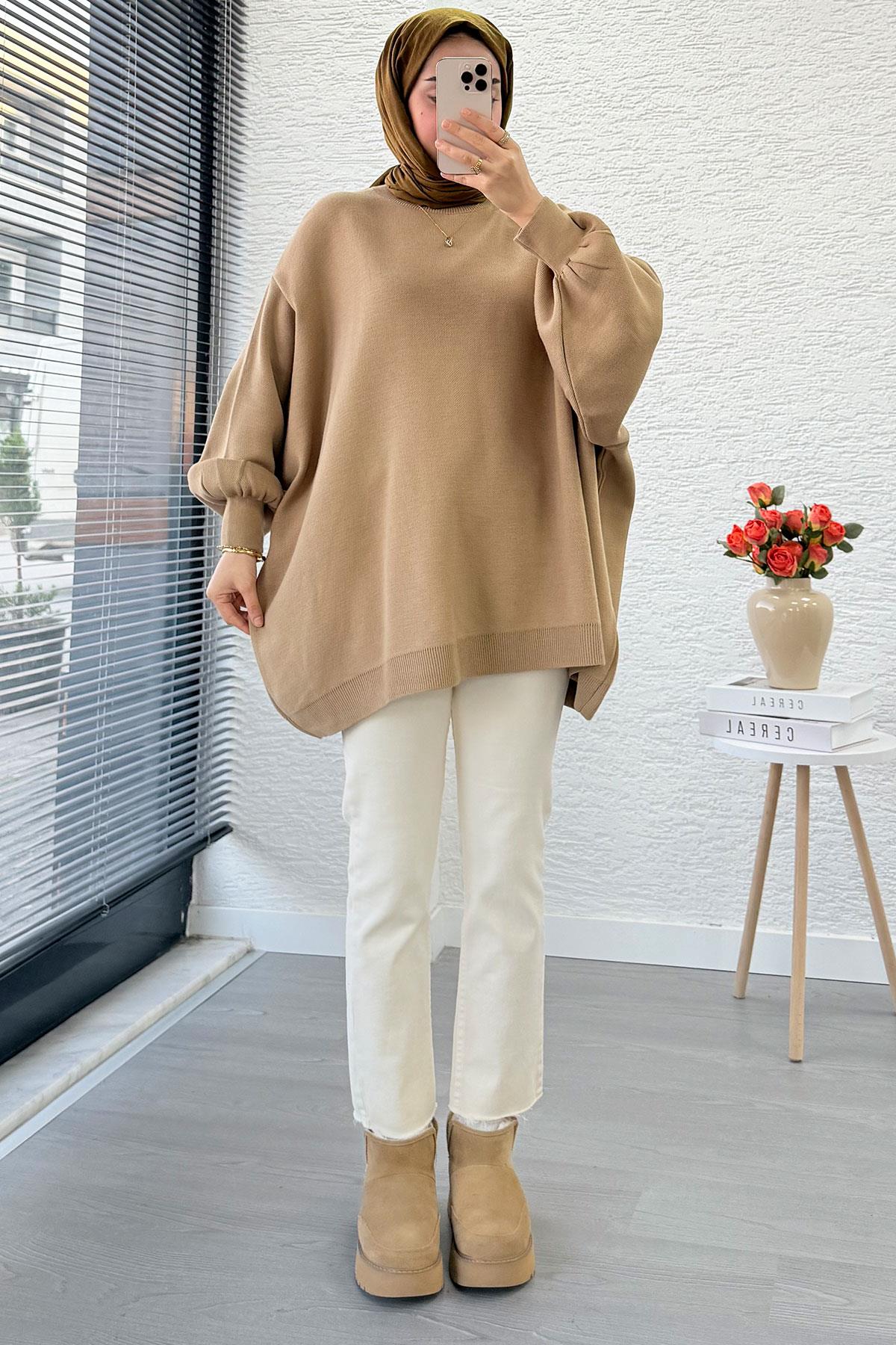 Oversize Kadın Triko Kazak – Sütlü Kahve