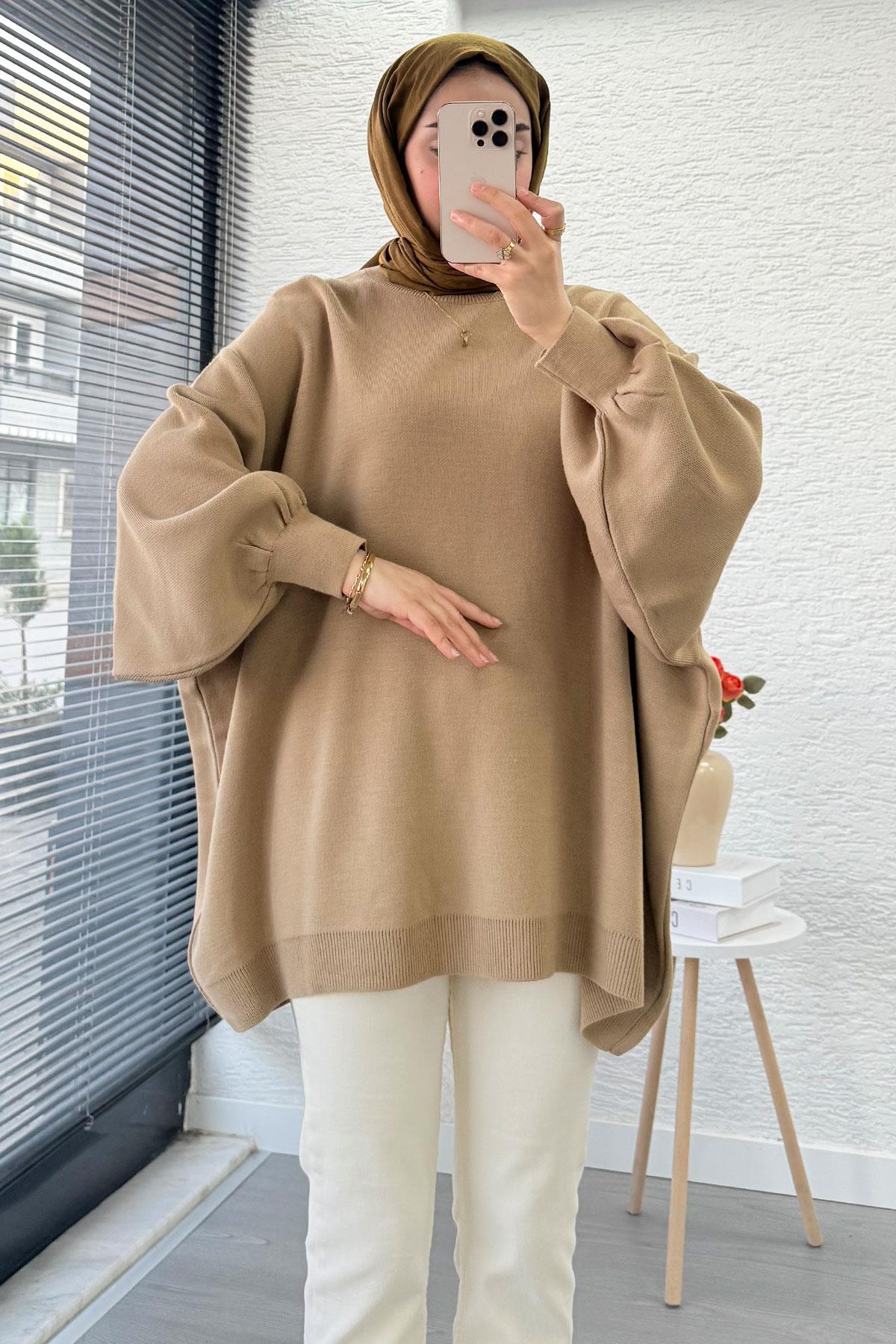 Oversize Kadın Triko Kazak – Sütlü Kahve