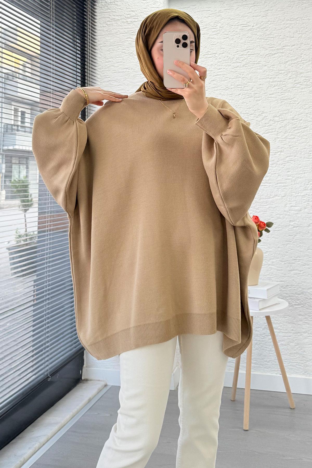 Oversize Kadın Triko Kazak – Sütlü Kahve