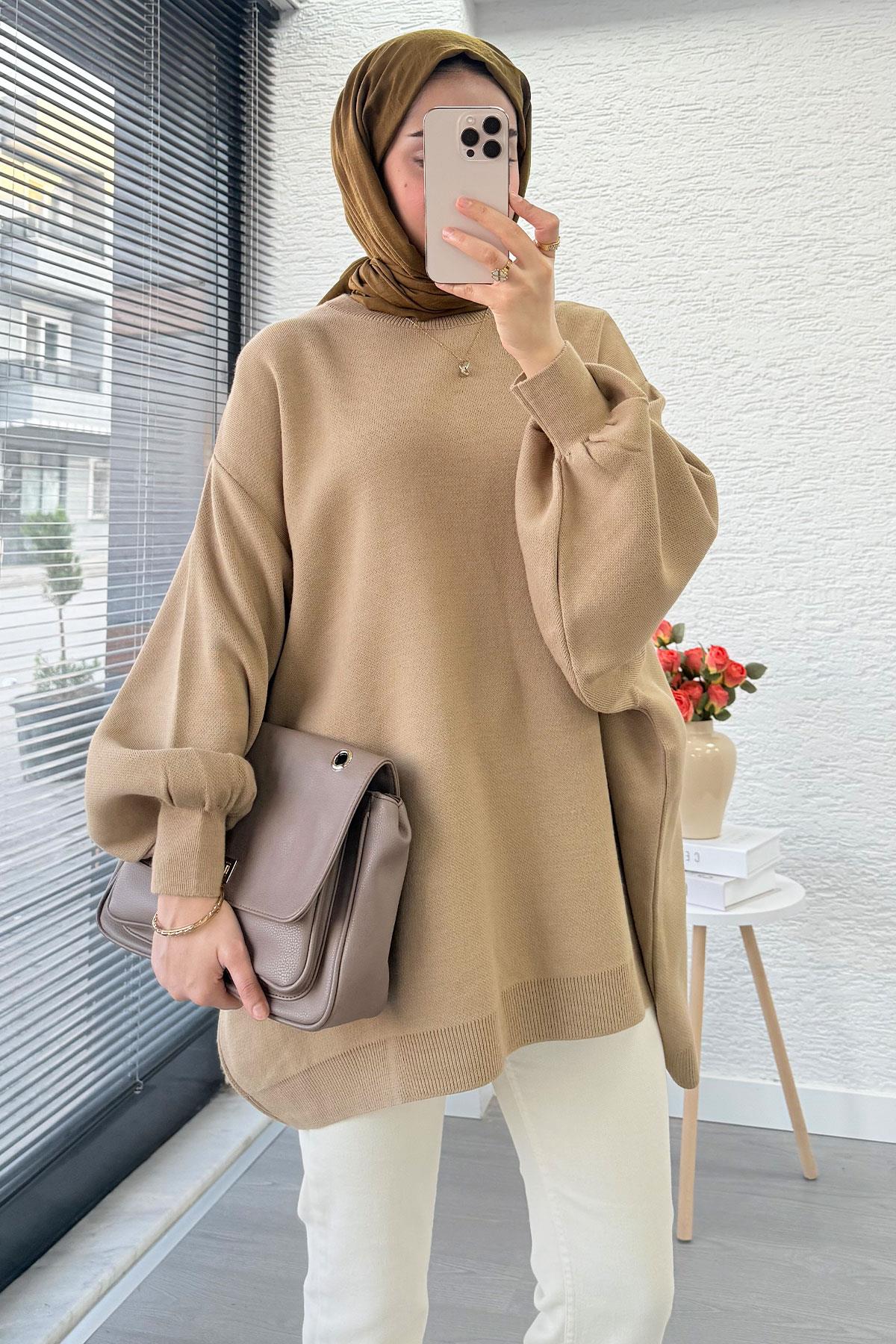 Oversize Kadın Triko Kazak – Sütlü Kahve