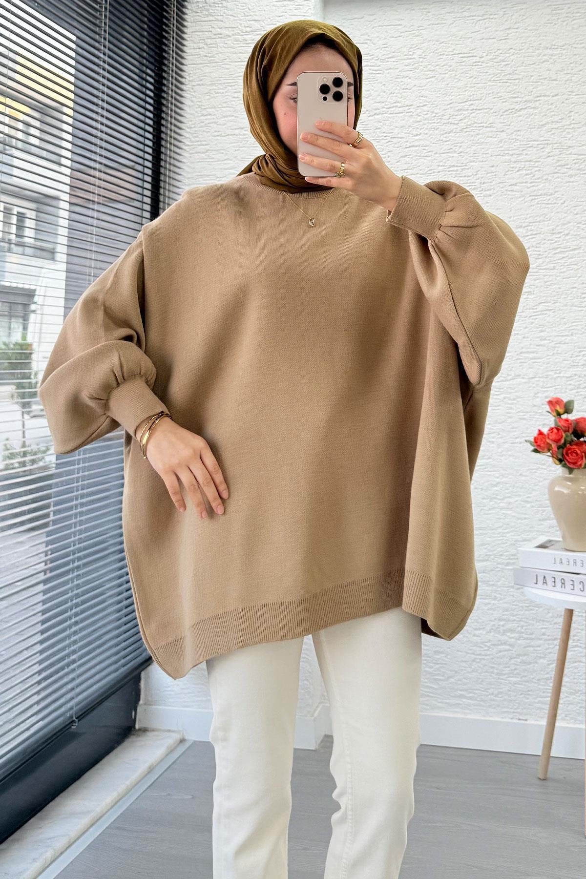 Oversize Kadın Triko Kazak – Sütlü Kahve