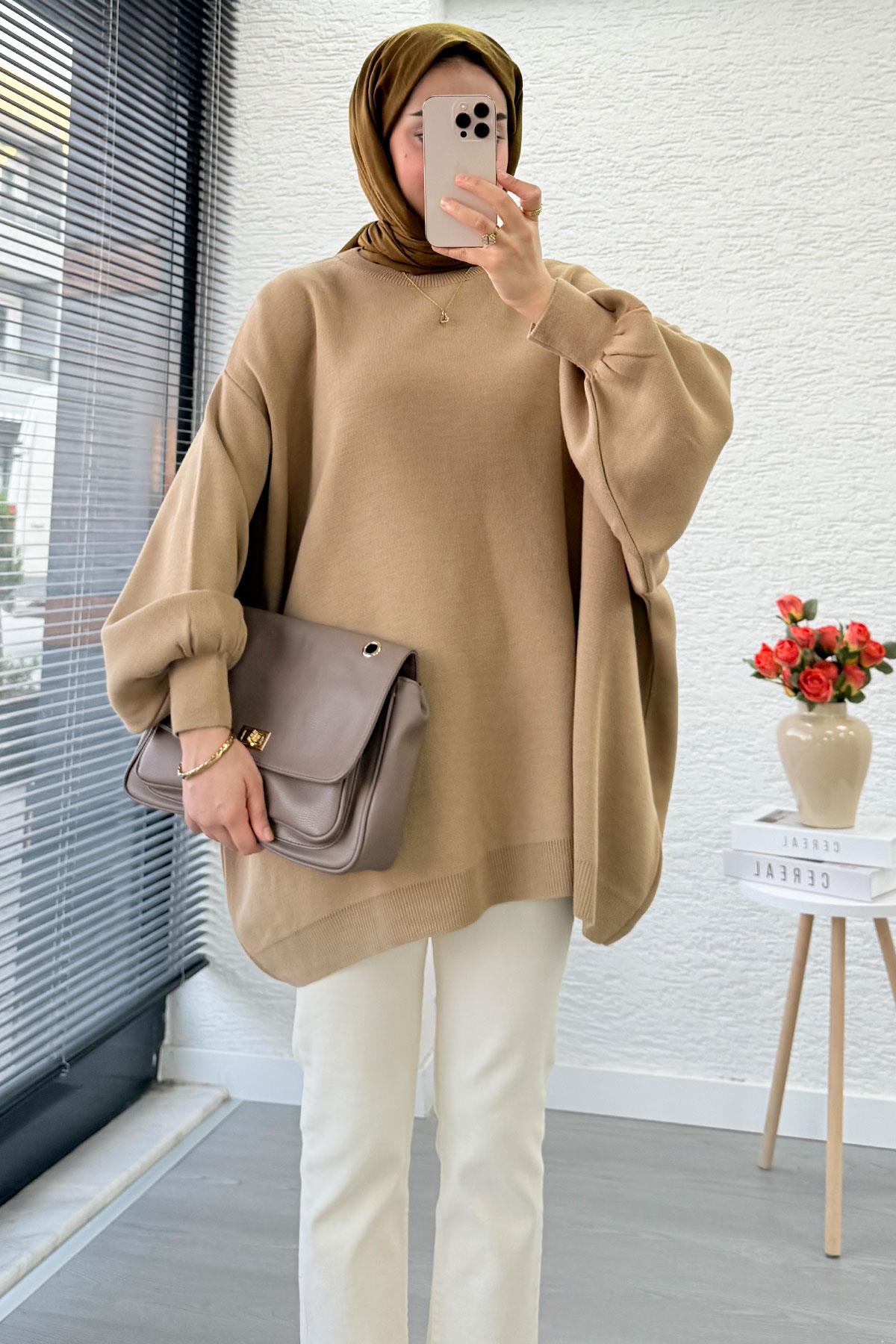 Oversize Kadın Triko Kazak – Sütlü Kahve