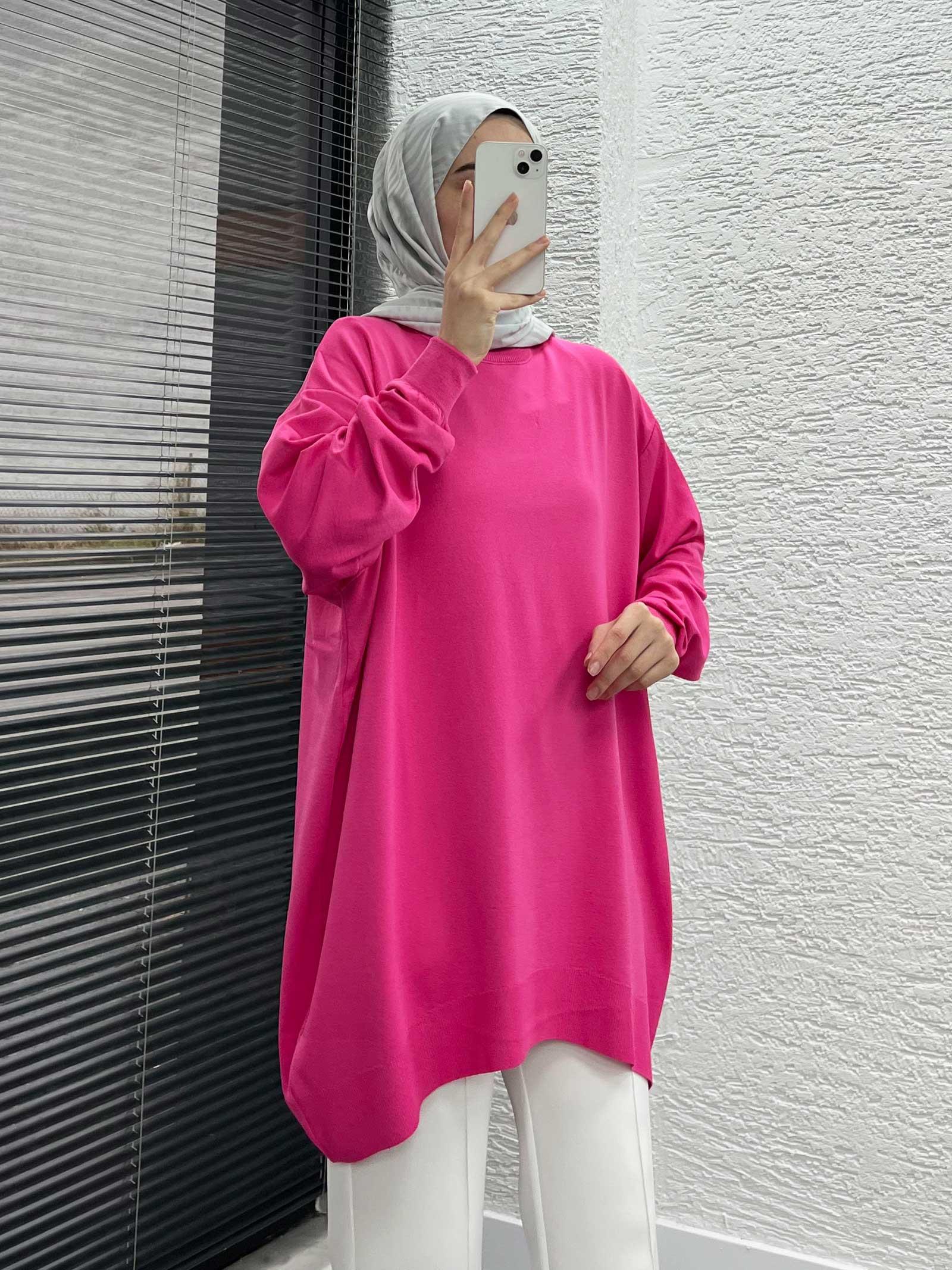 Pembe Alt Oval Kesim Merserize Kadın Kazak