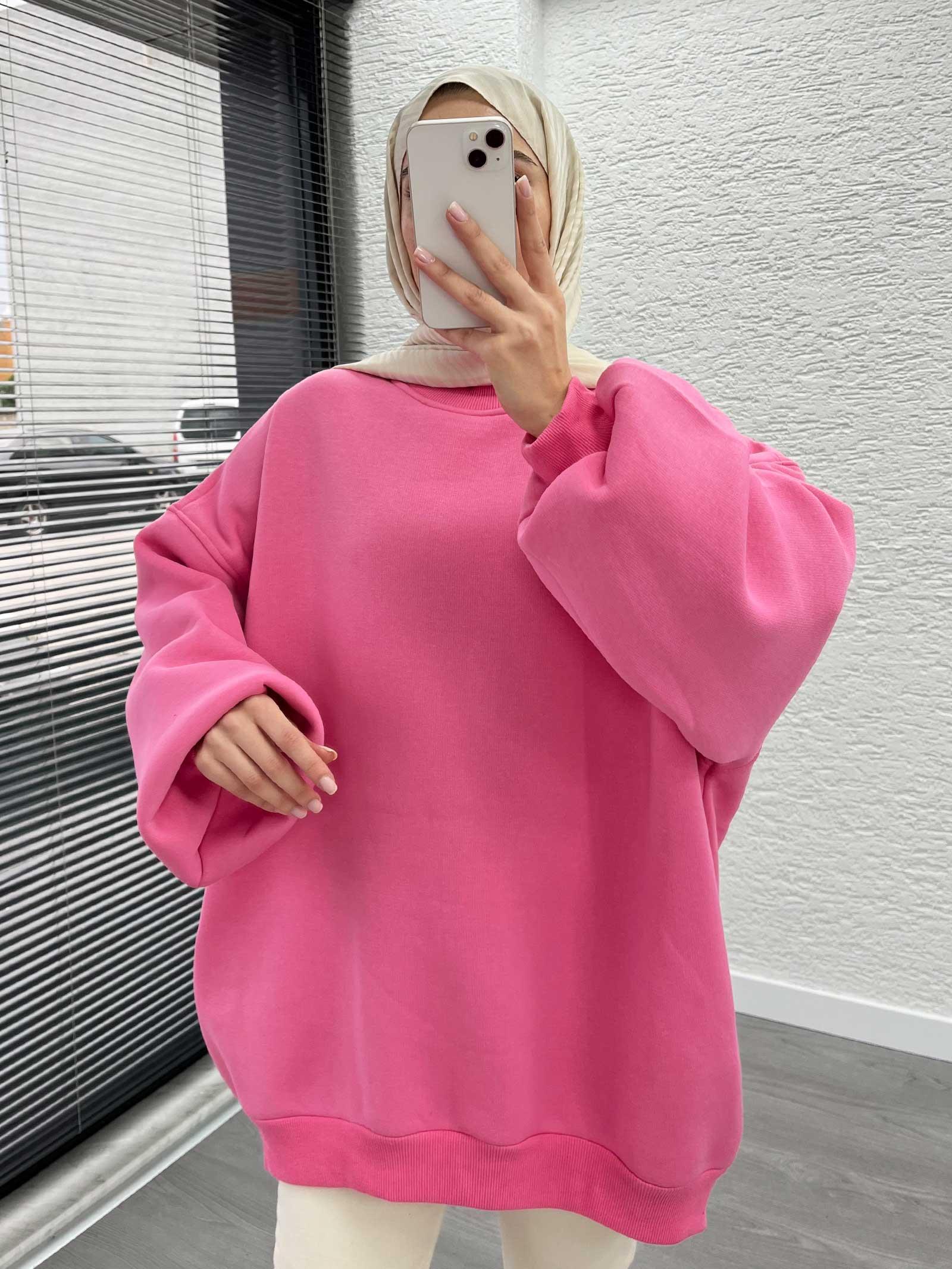 Pembe Oversize Balon Kollu Sweat 