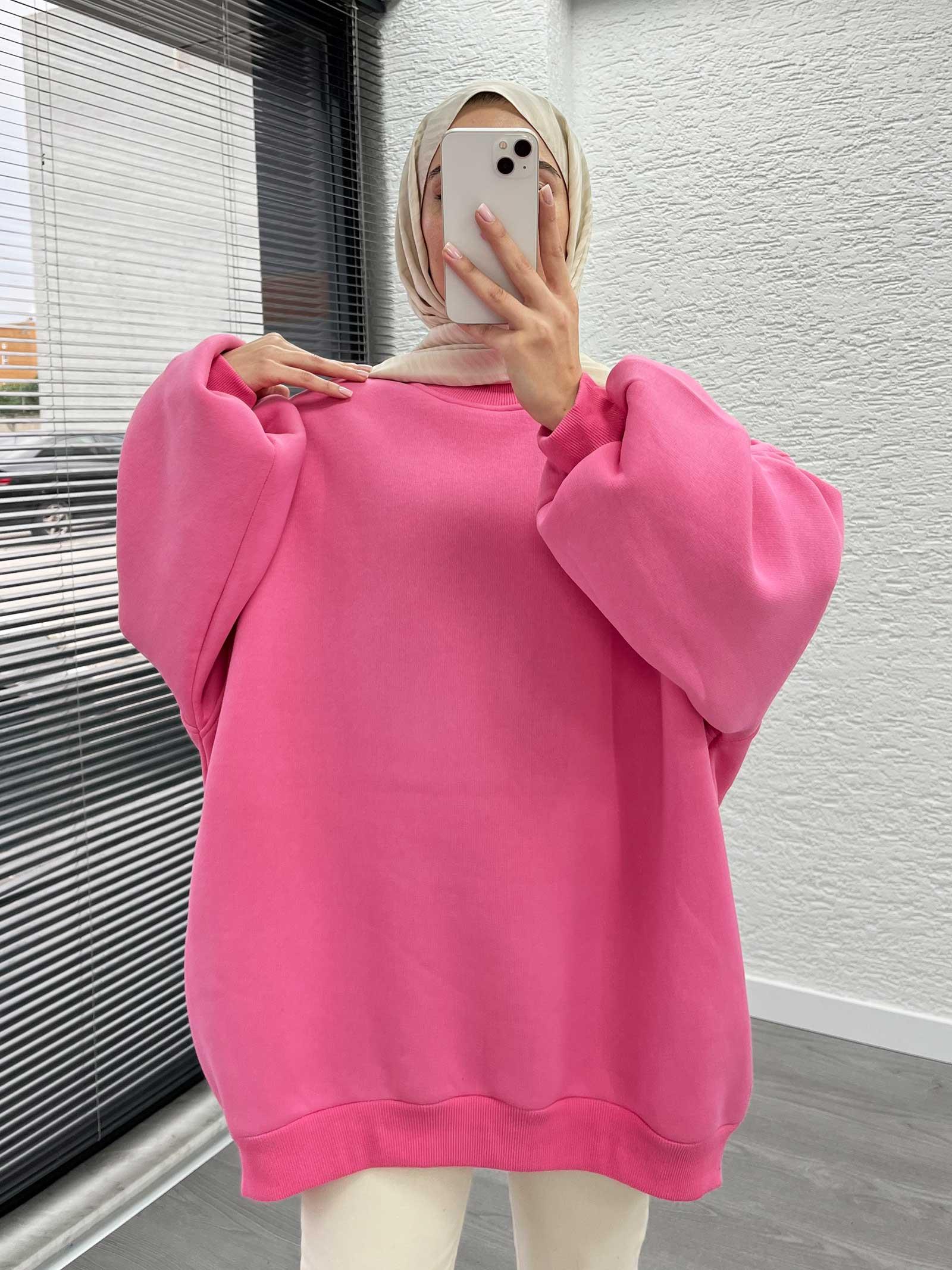 Pembe Oversize Balon Kollu Sweat 