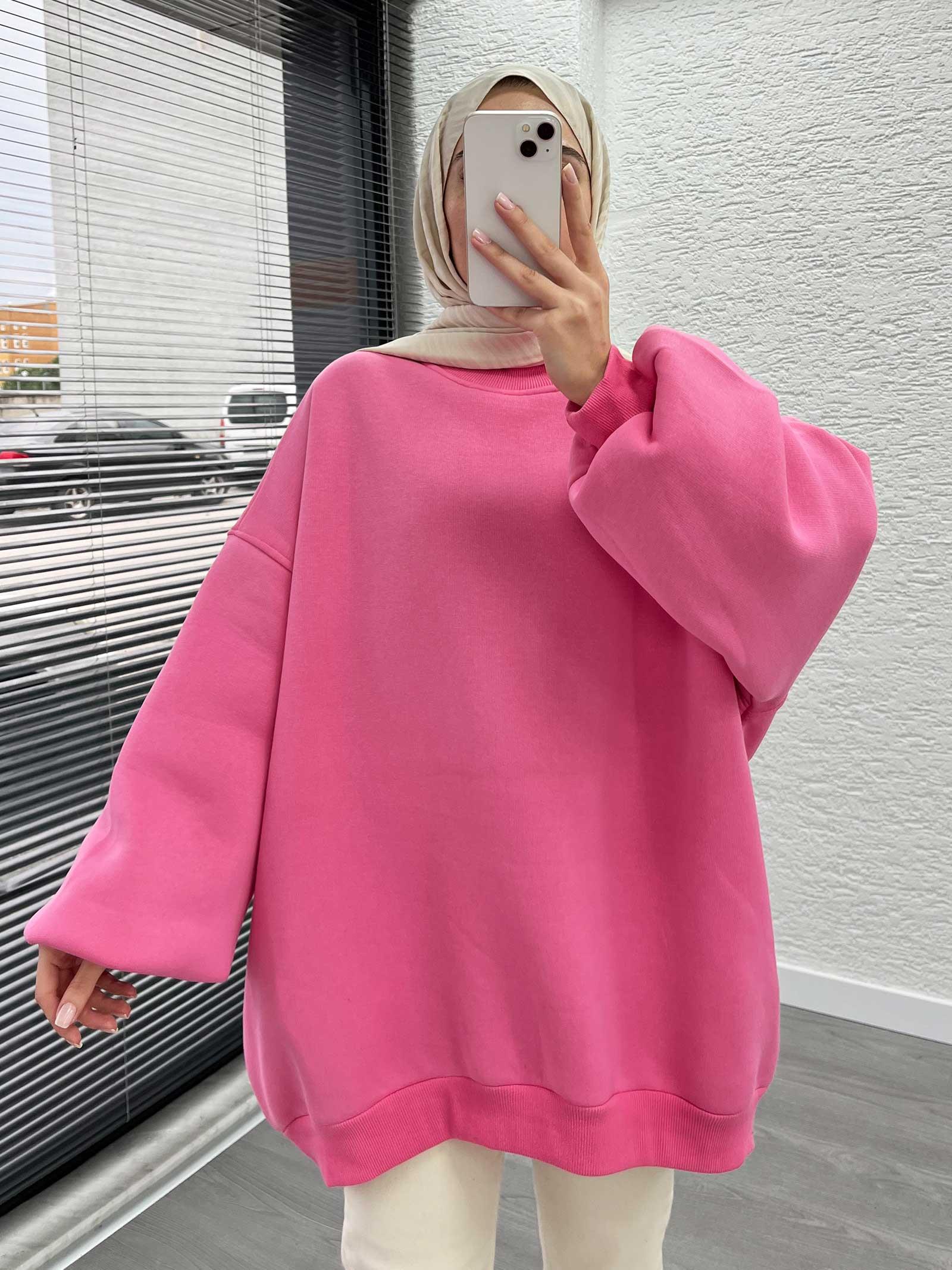 Pembe Oversize Balon Kollu Sweat 