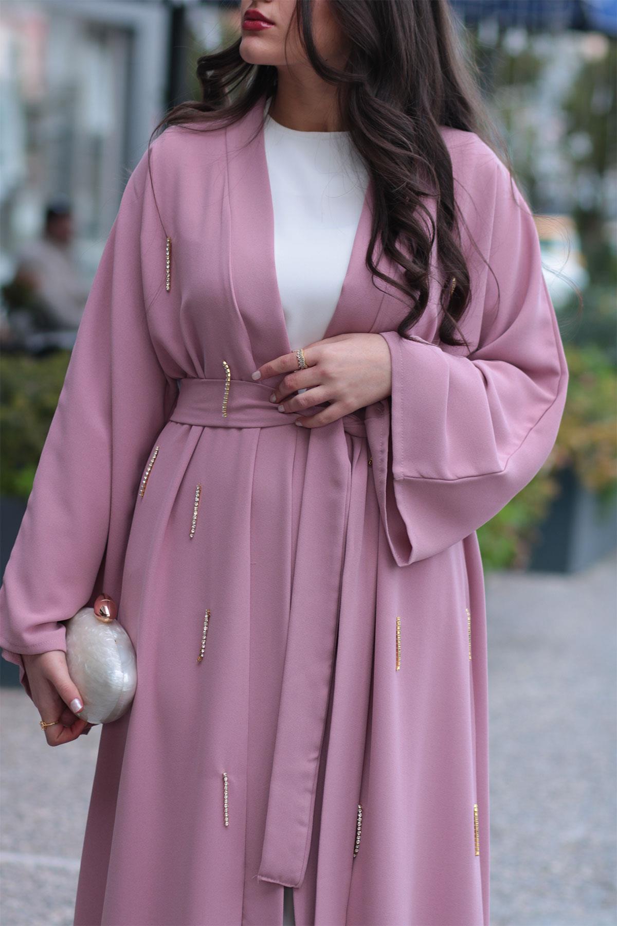 Pembe Taşlı Abaya 