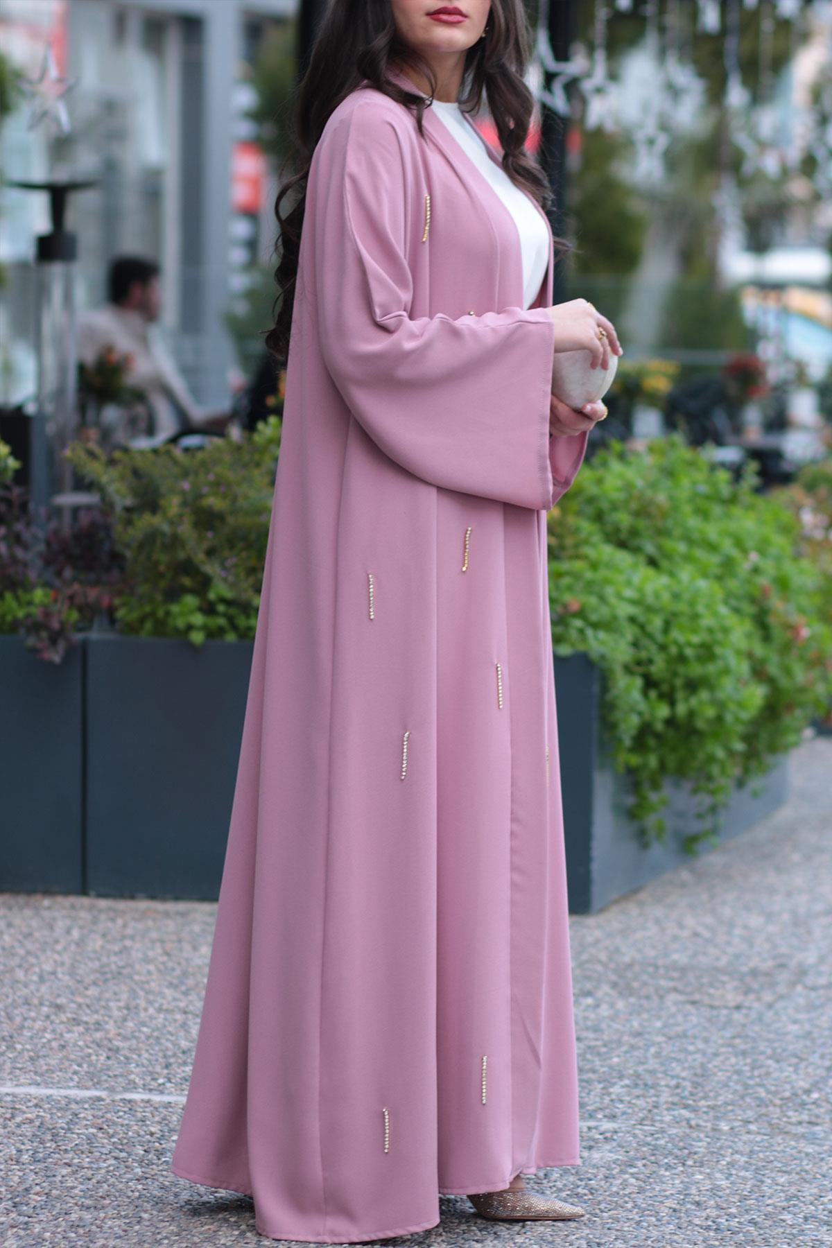 Pembe Taşlı Abaya 