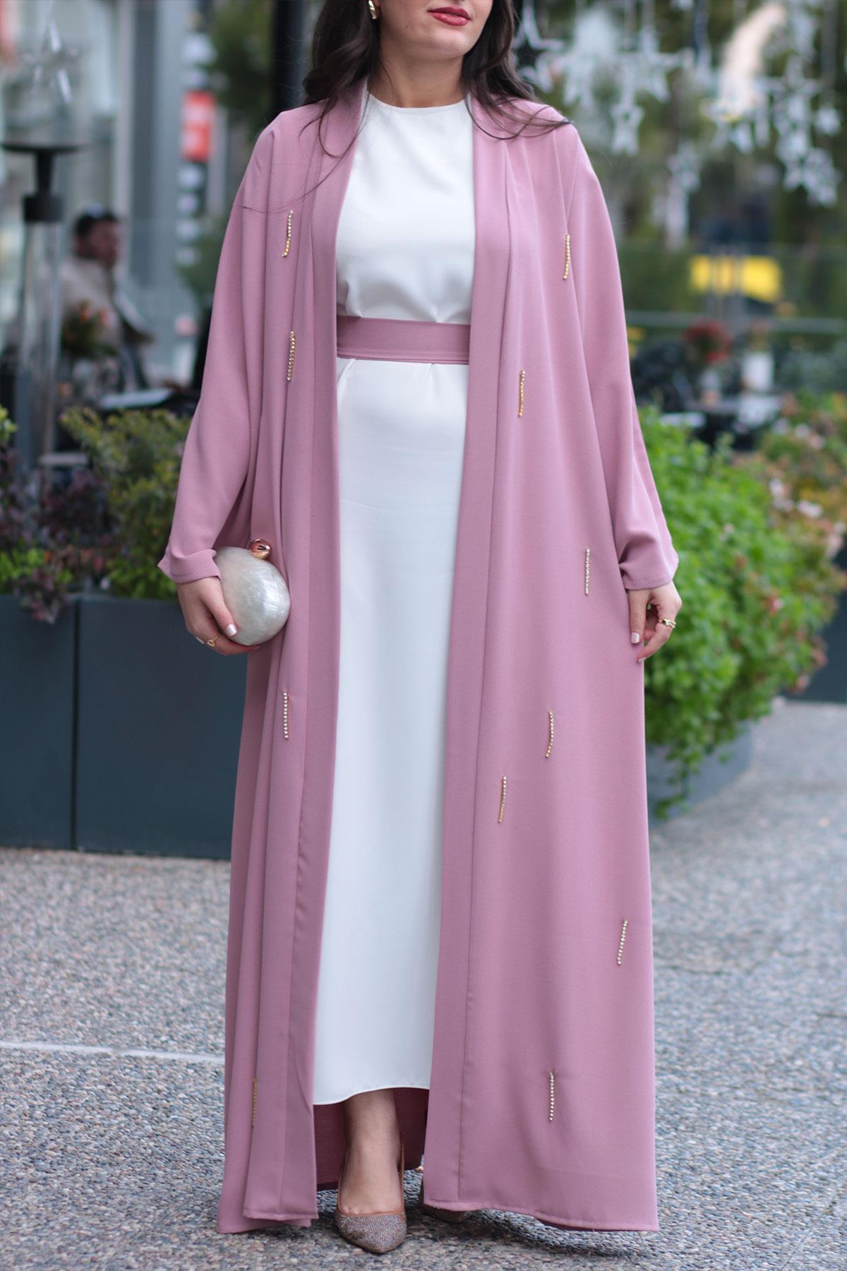 Pembe Taşlı Abaya 
