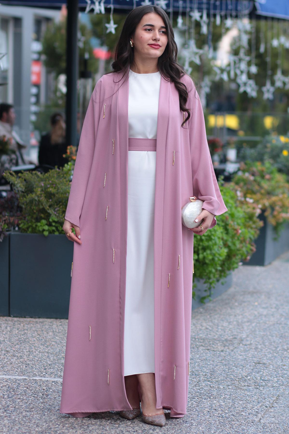 Pembe Taşlı Abaya 