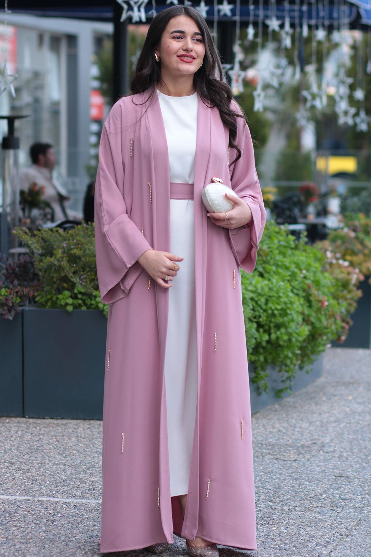 Pembe Taşlı Abaya 