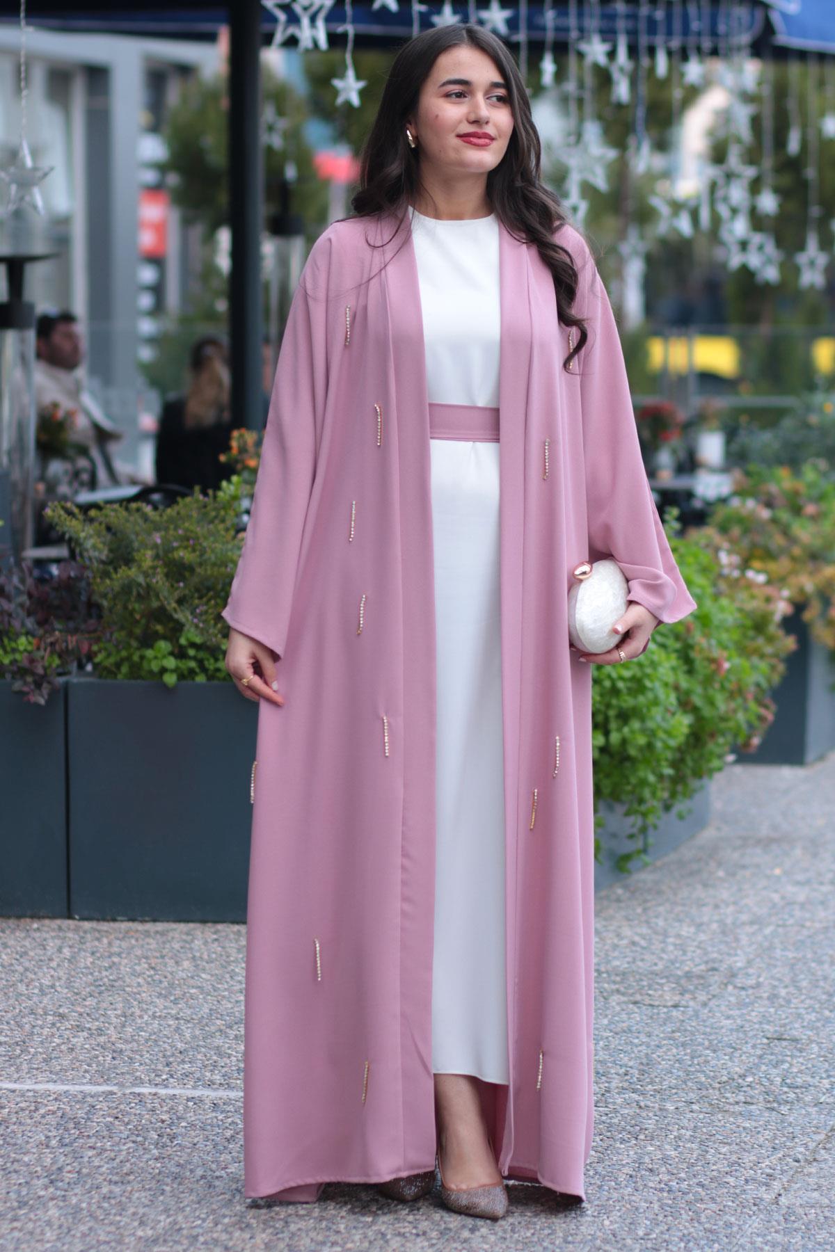 Pembe Taşlı Abaya 