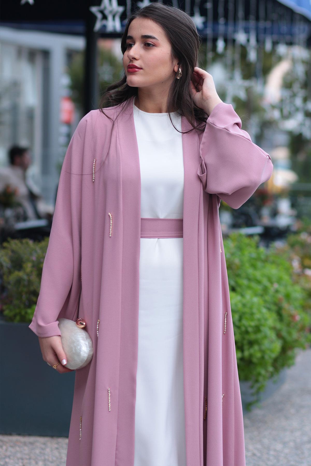 Pembe Taşlı Abaya 