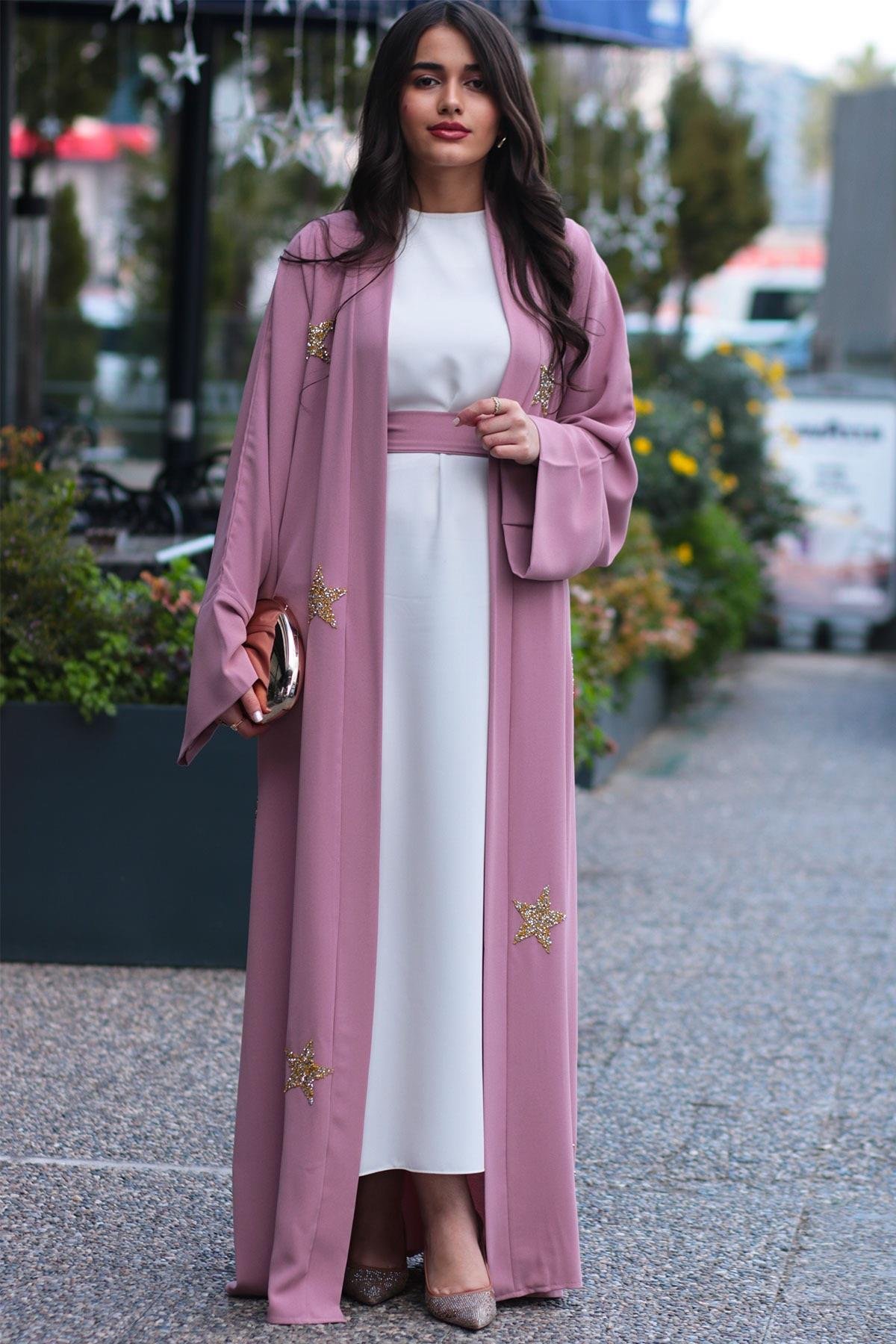 Pembe Yıldız Detaylı Abaya 
