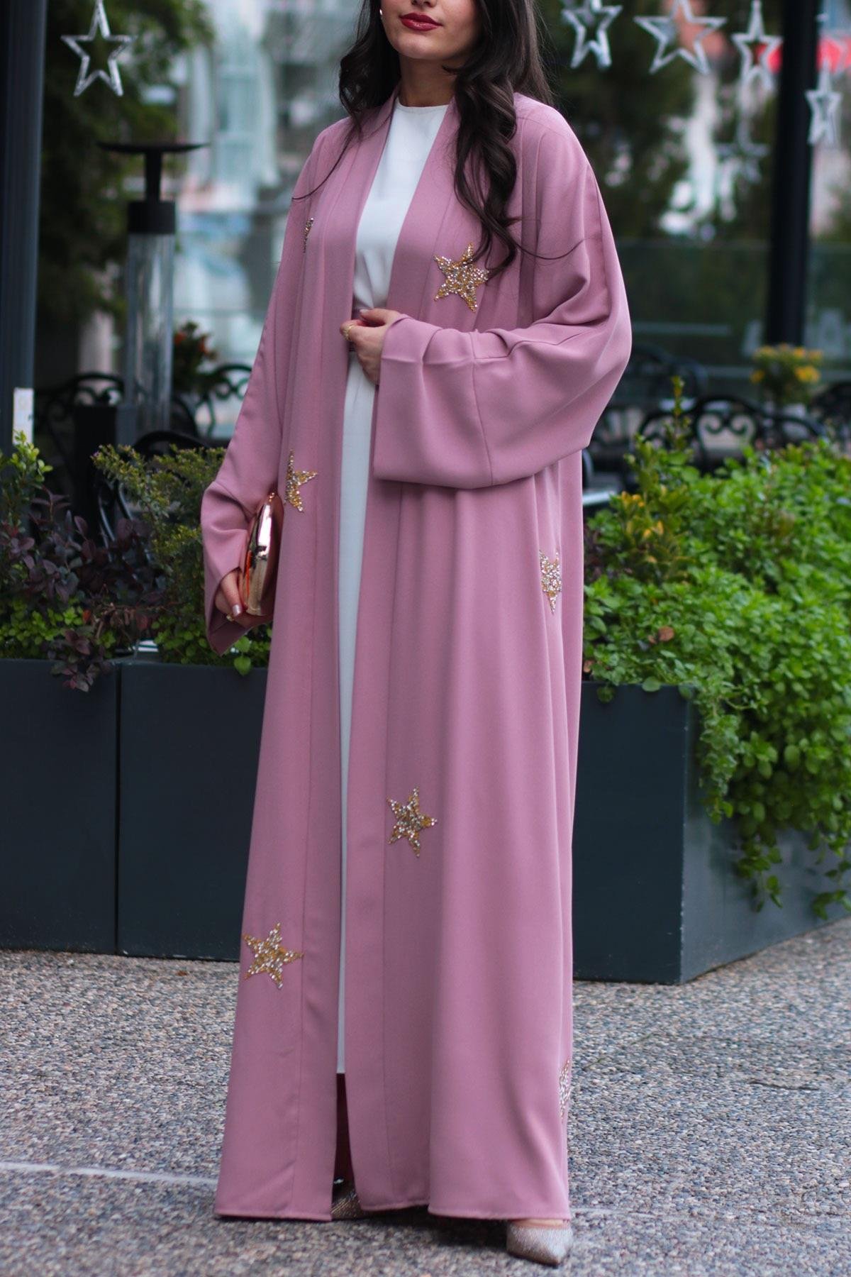 Pembe Yıldız Detaylı Abaya 
