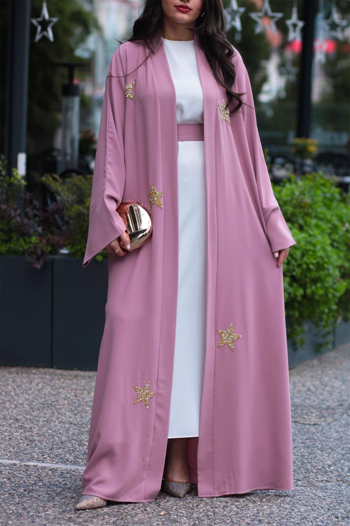 Pembe Yıldız Detaylı Abaya 