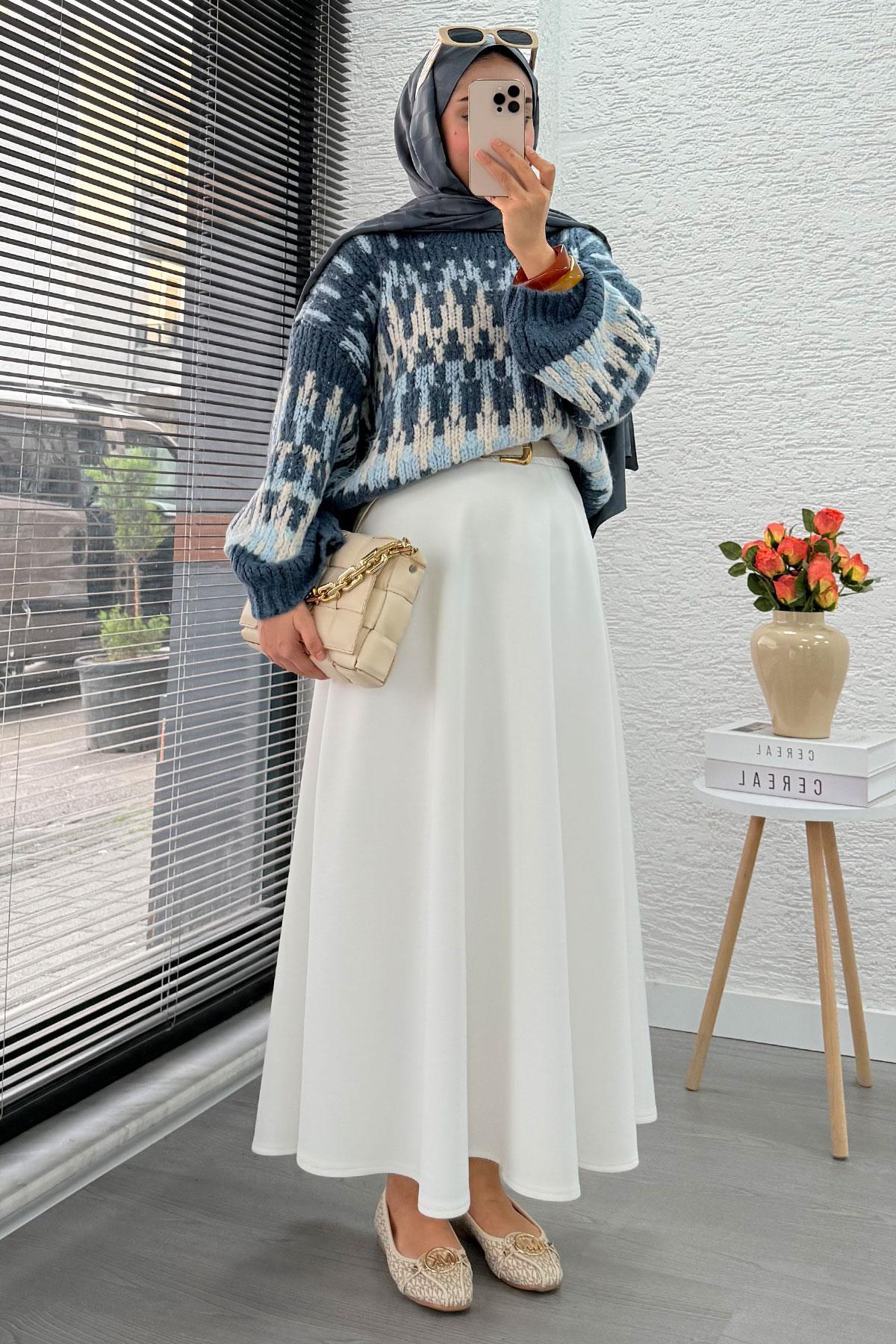 Pinterest Model Balon Kol Kısa Triko Kazak -İndigo
