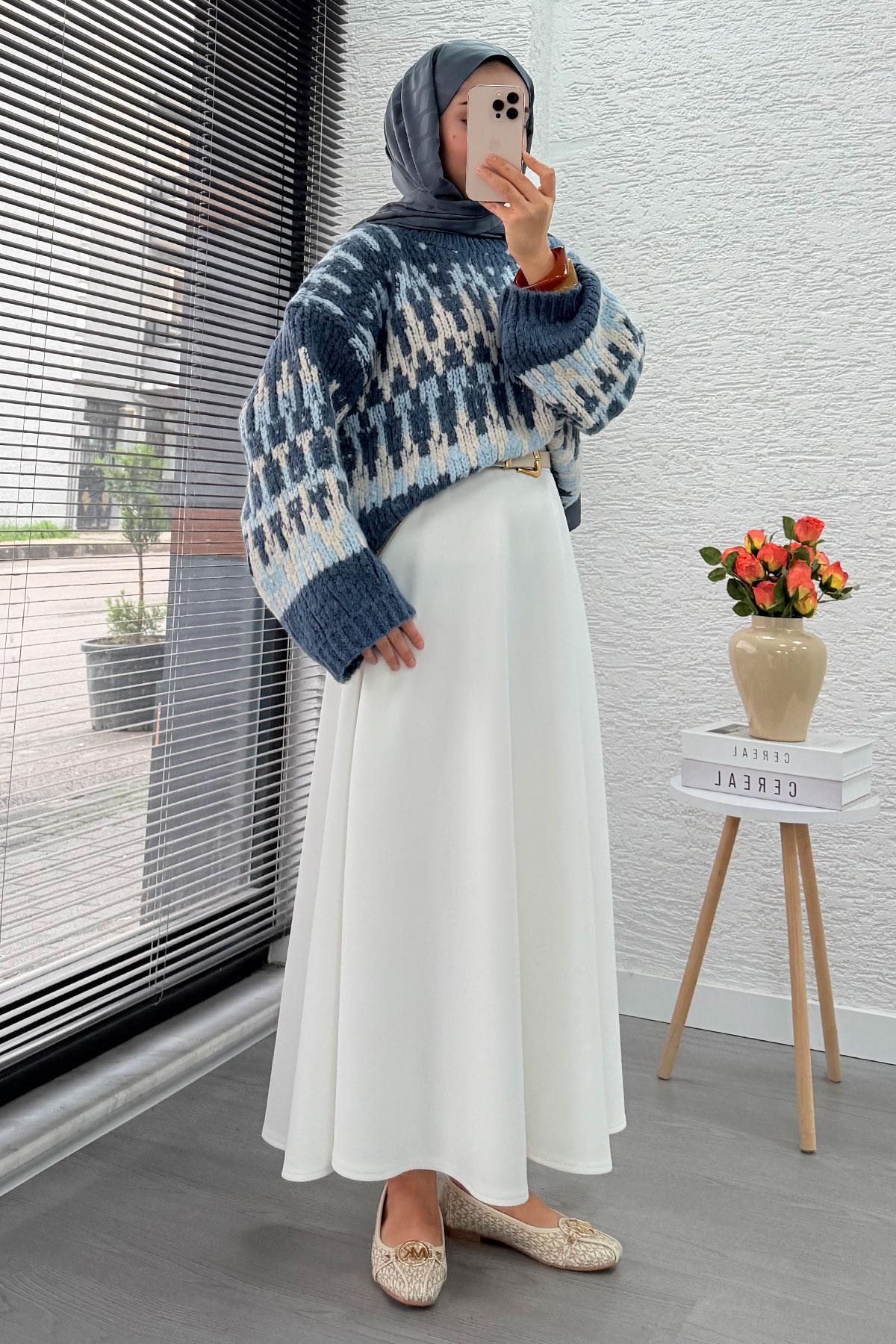 Pinterest Model Balon Kol Kısa Triko Kazak -İndigo