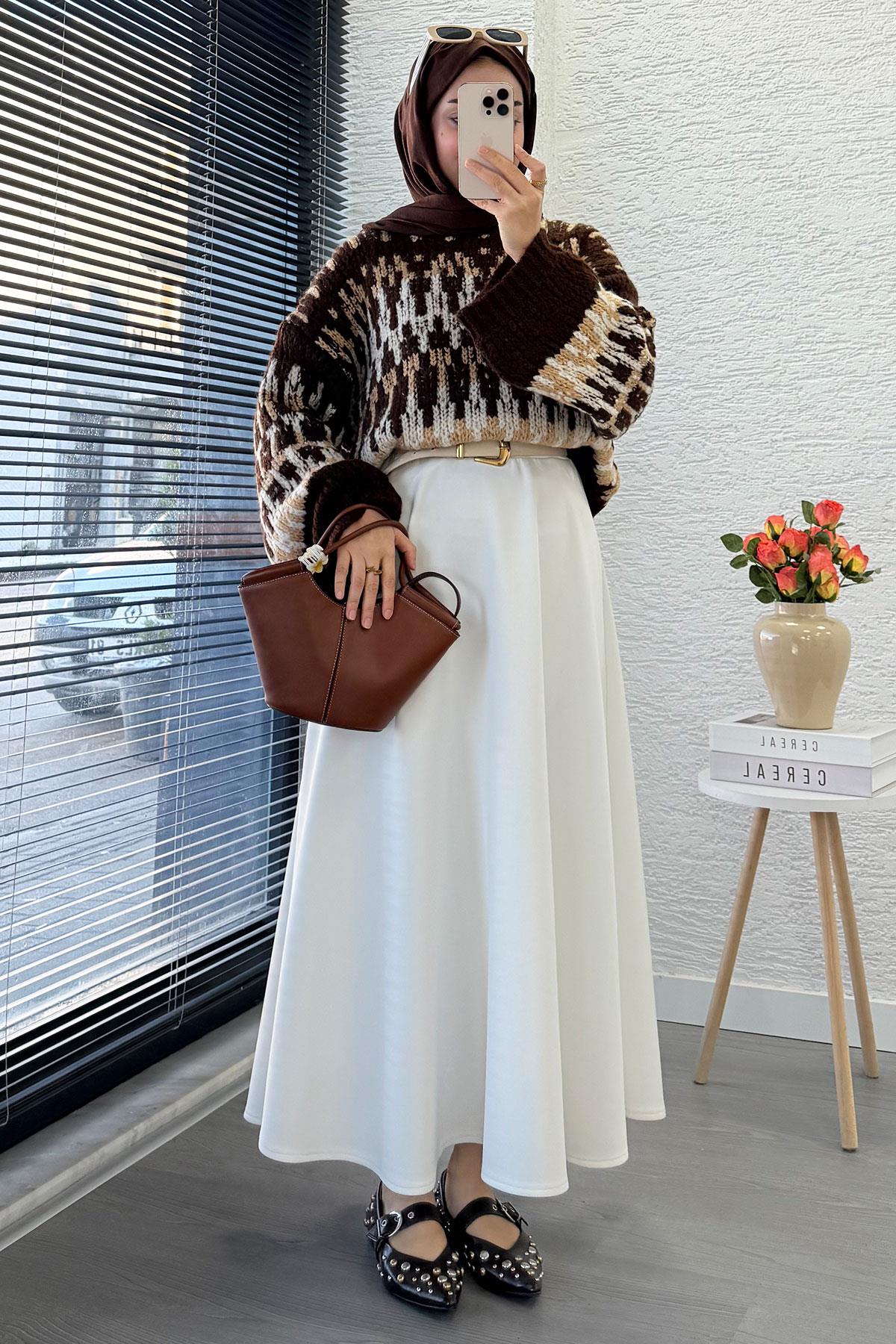 Pinterest Model Balon Kol Kısa Triko Kazak -Kahverengi