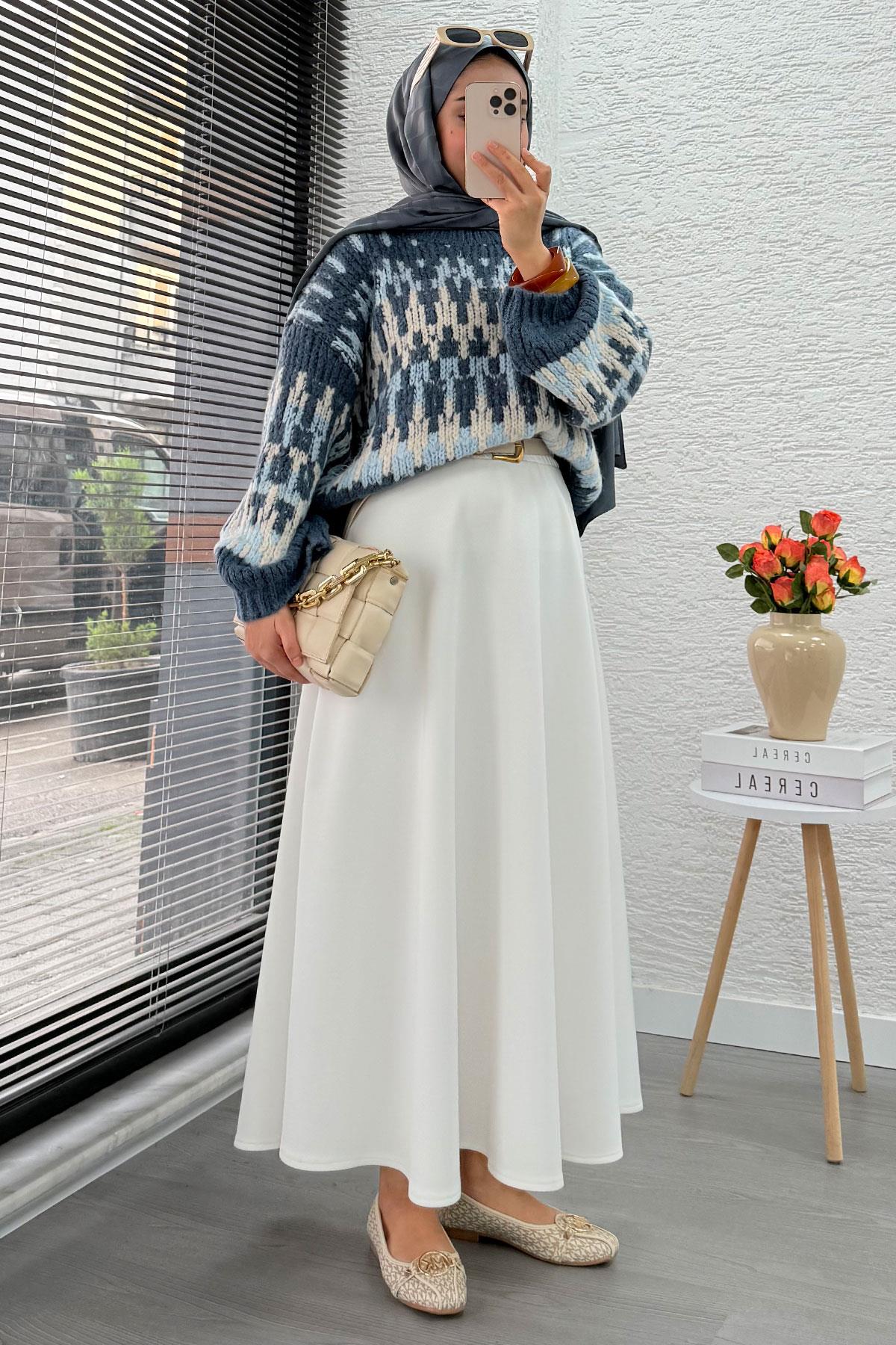 Pinterest Model Balon Kol Kısa Triko Kazak -İndigo