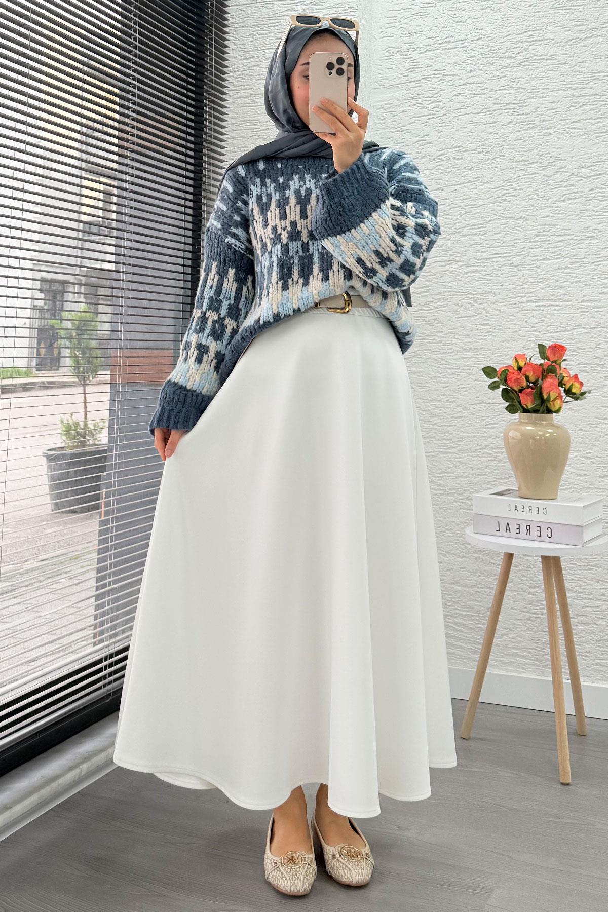 Pinterest Model Balon Kol Kısa Triko Kazak -İndigo