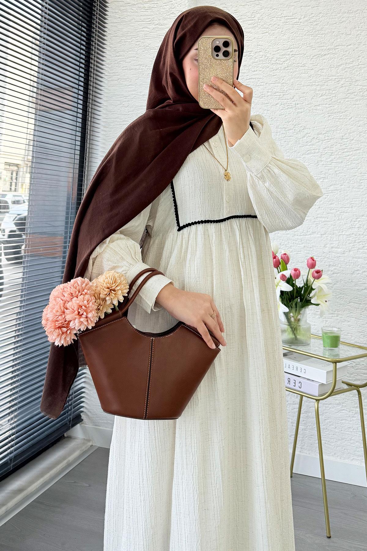 Pinterest Robadan Önü Düğmeli Elbise - Ekru