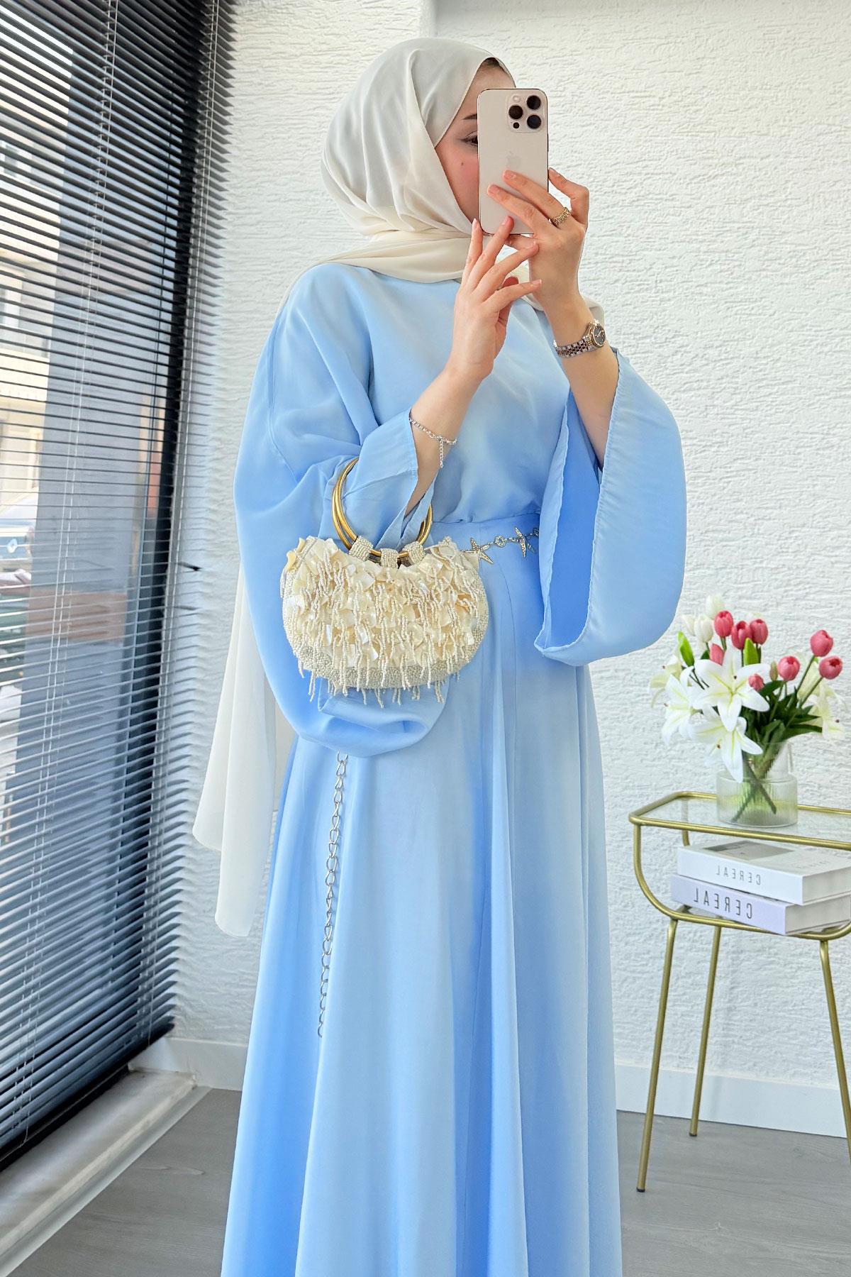 Pinterest Yarasa Kol Flare Etekli Takım – Mavi
