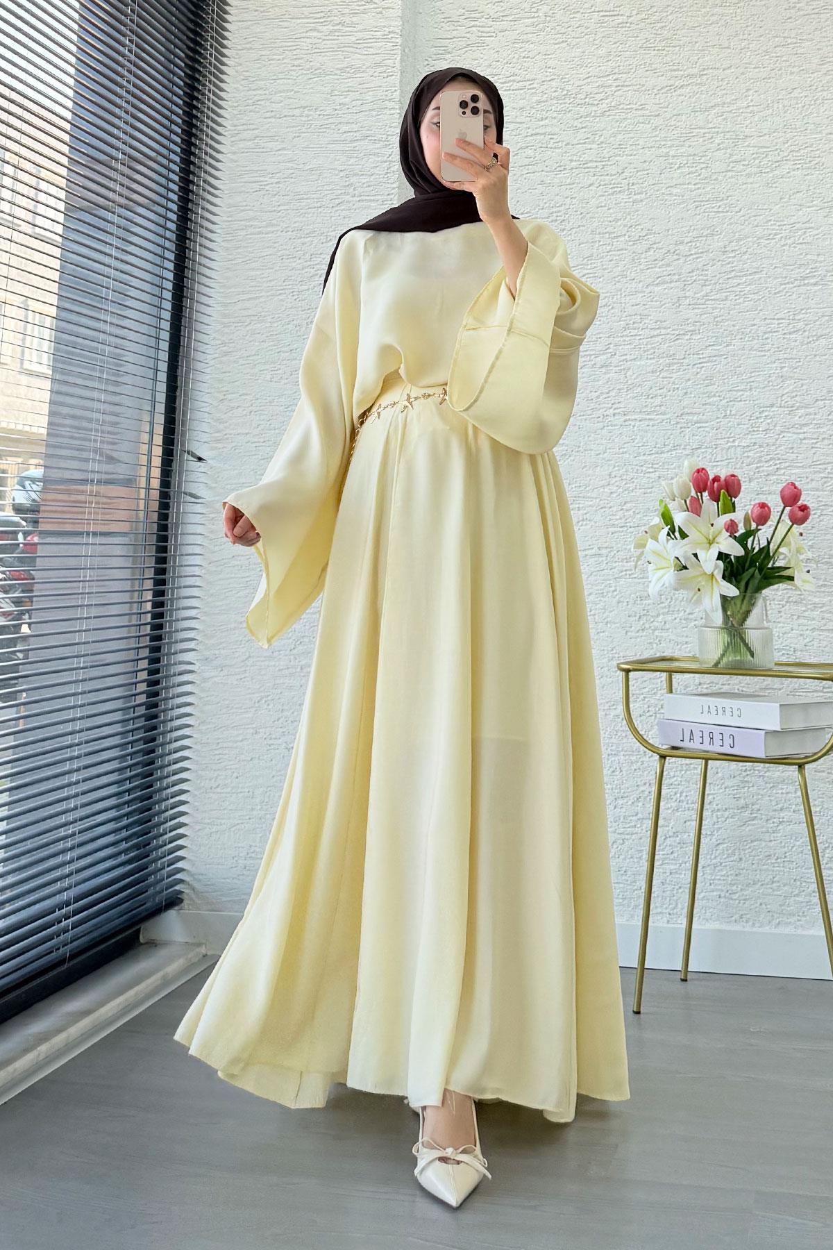 Pinterest Yarasa Kol Flare Etekli Takım – Sarı