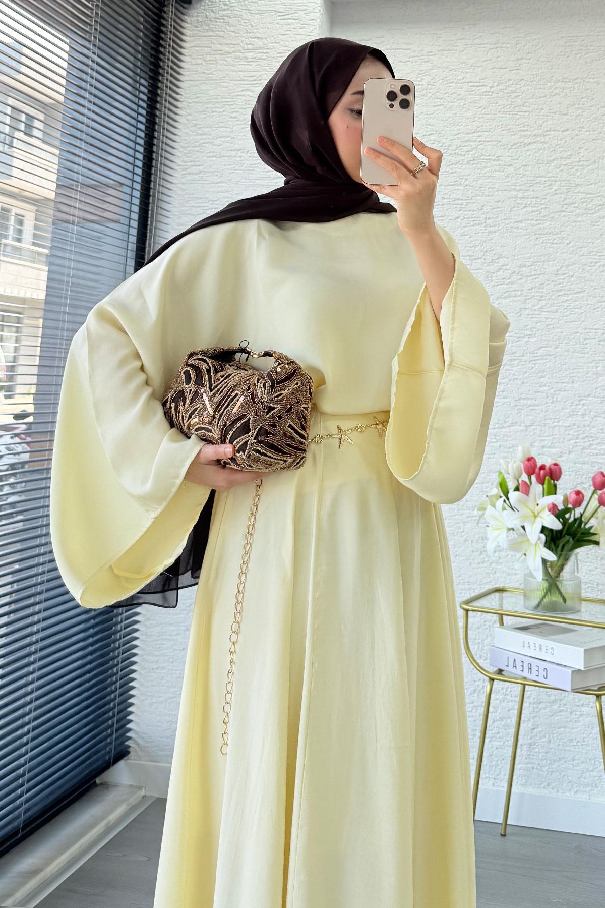 Pinterest Yarasa Kol Flare Etekli Takım – Sarı