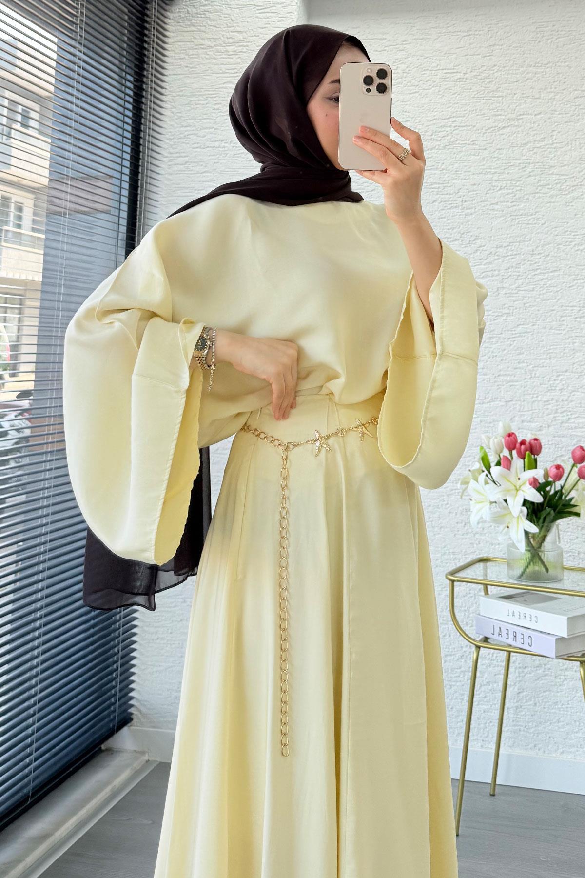Pinterest Yarasa Kol Flare Etekli Takım – Sarı