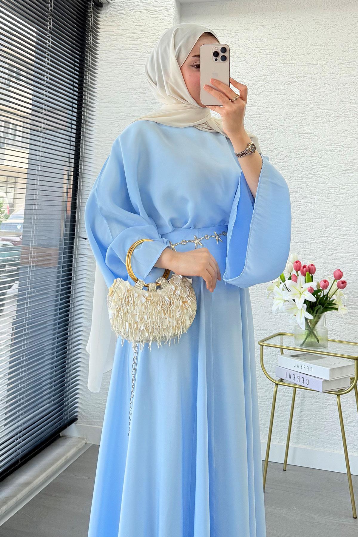Pinterest Yarasa Kol Flare Etekli Takım – Mavi