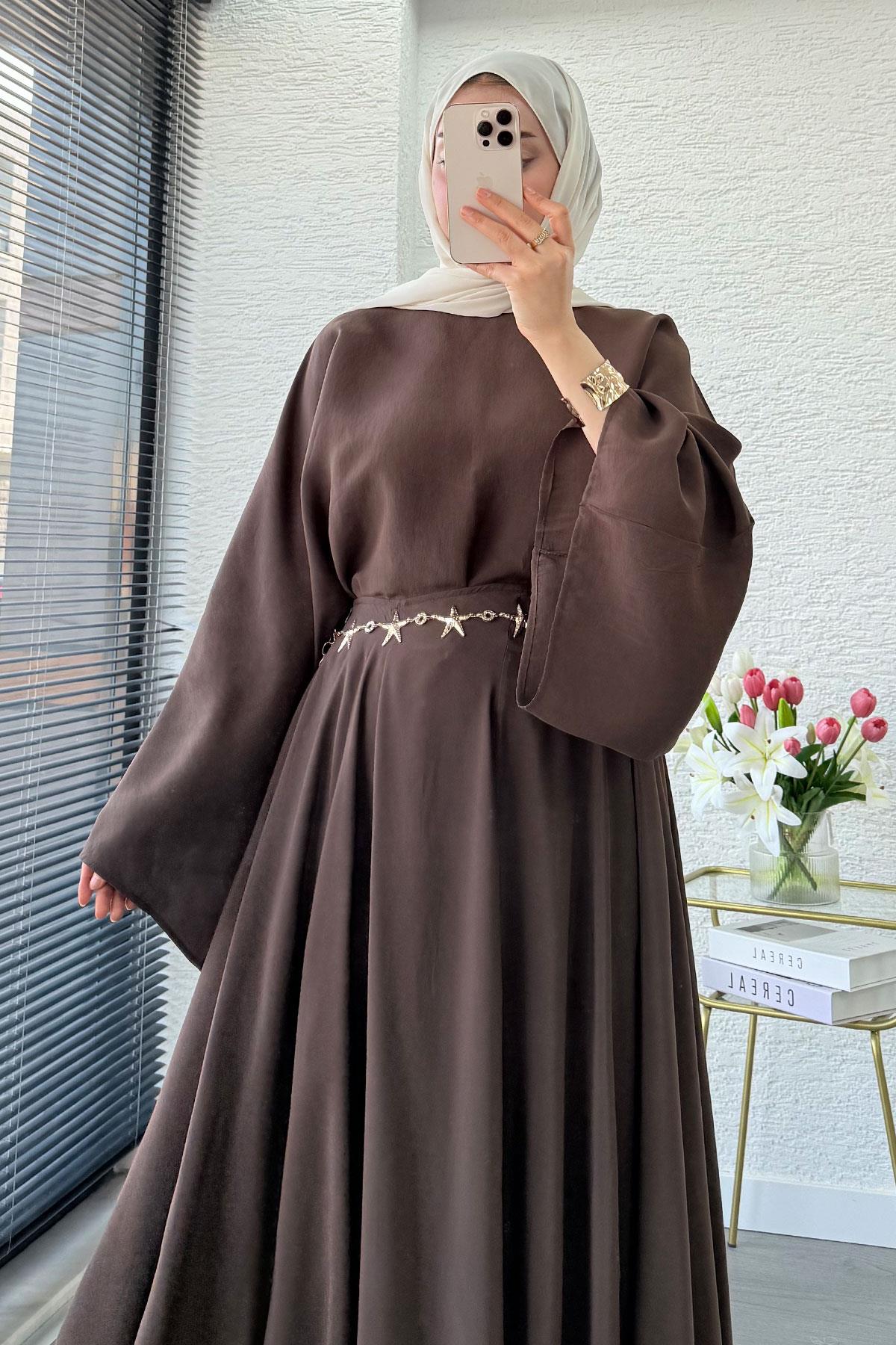 Pinterest Yarasa Kol Flare Etekli Takım – Kahverengi