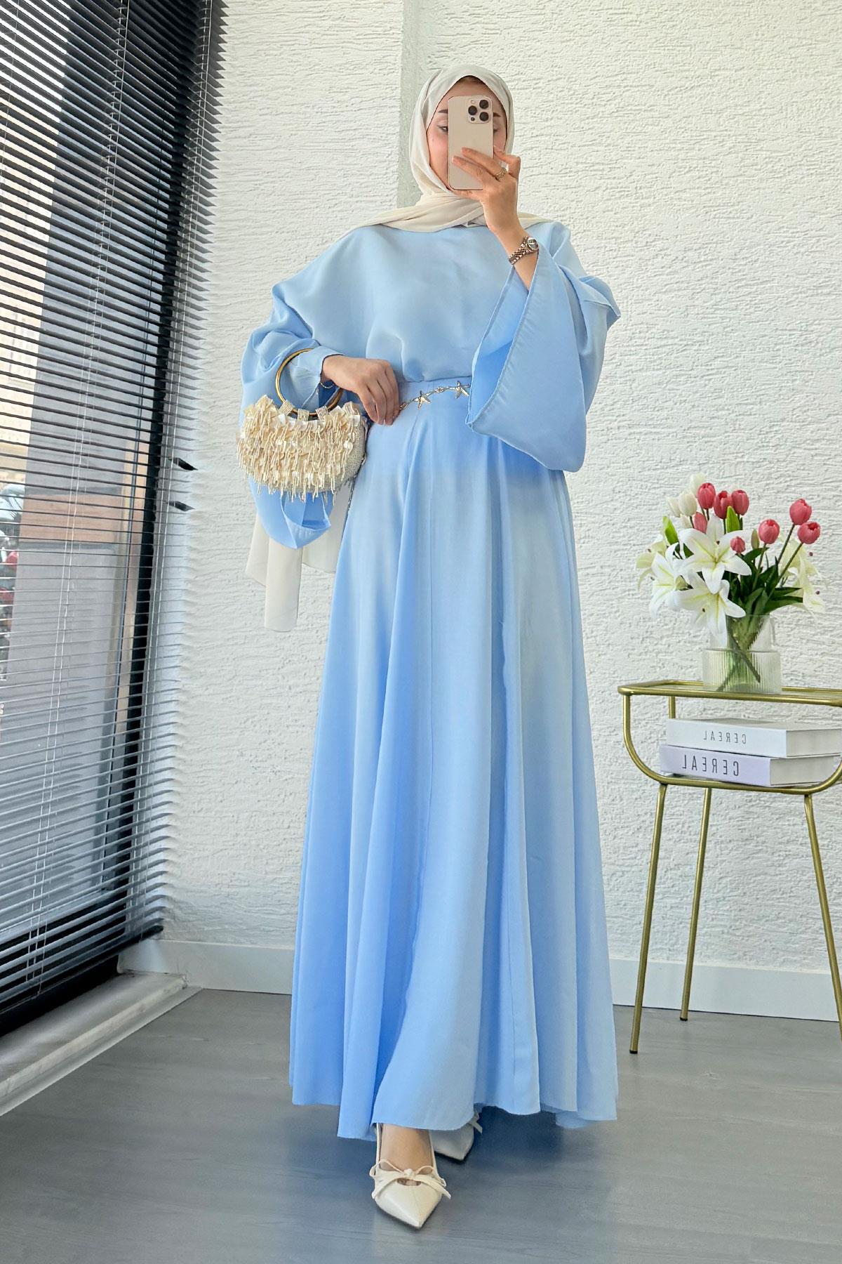 Pinterest Yarasa Kol Flare Etekli Takım – Mavi