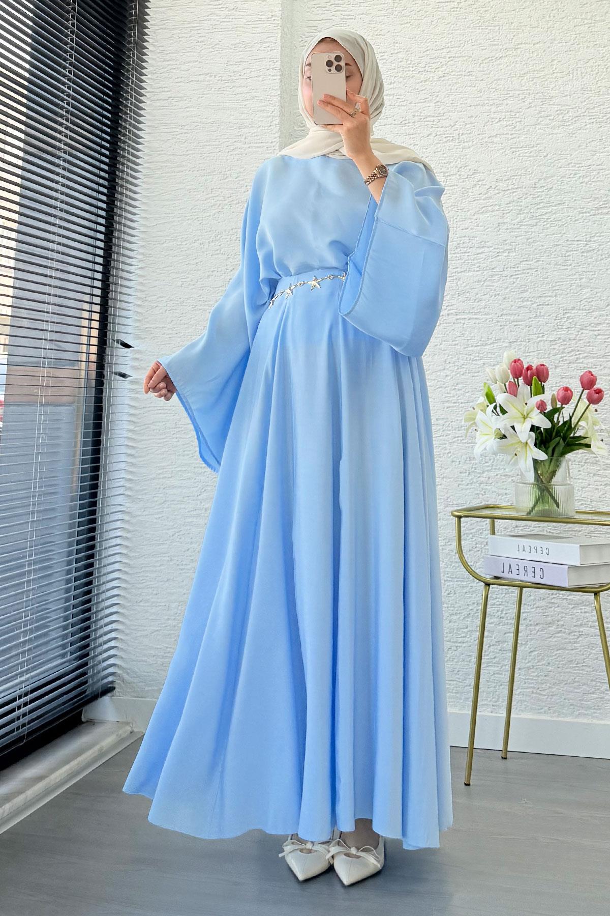 Pinterest Yarasa Kol Flare Etekli Takım – Mavi
