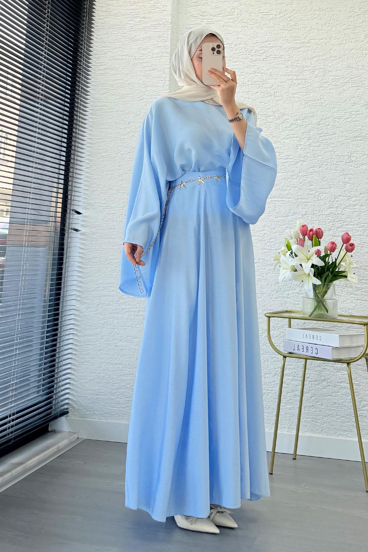 Pinterest Yarasa Kol Flare Etekli Takım – Mavi
