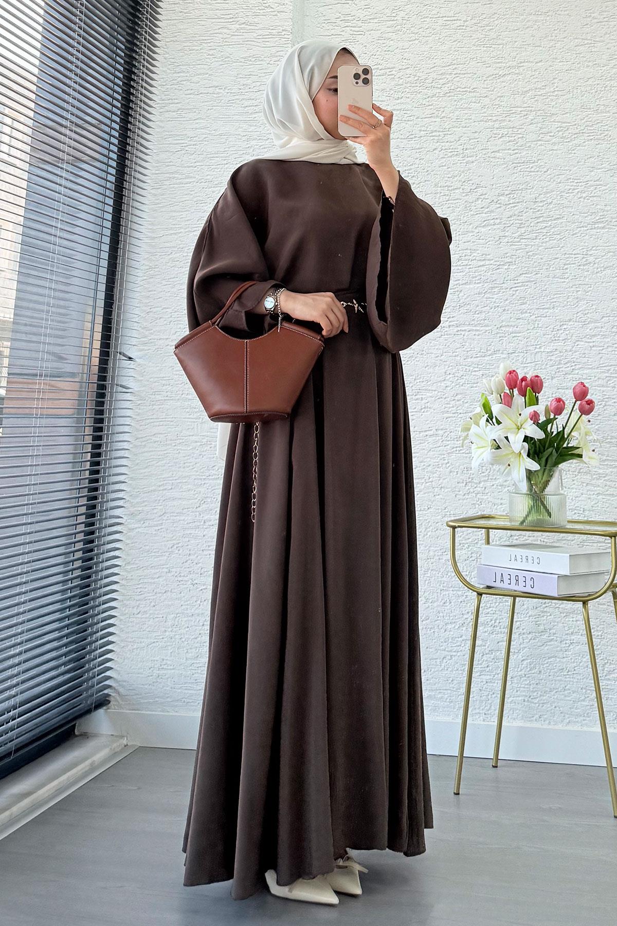 Pinterest Yarasa Kol Flare Etekli Takım – Kahverengi