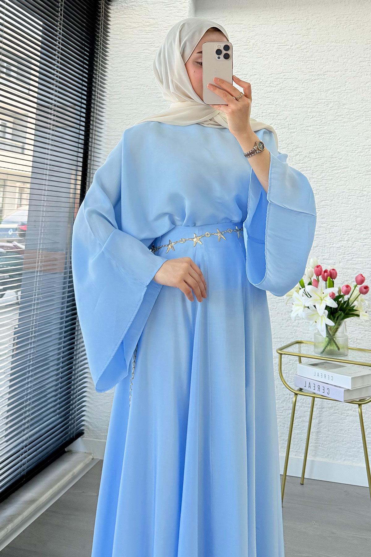 Pinterest Yarasa Kol Flare Etekli Takım – Mavi