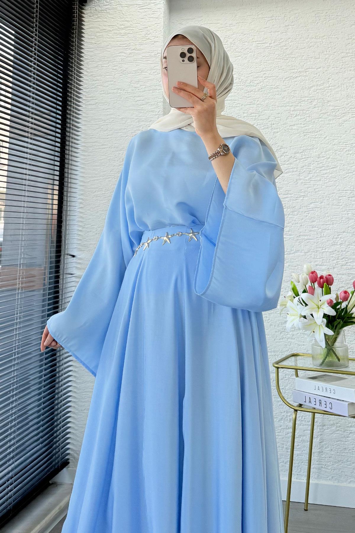 Pinterest Yarasa Kol Flare Etekli Takım – Mavi