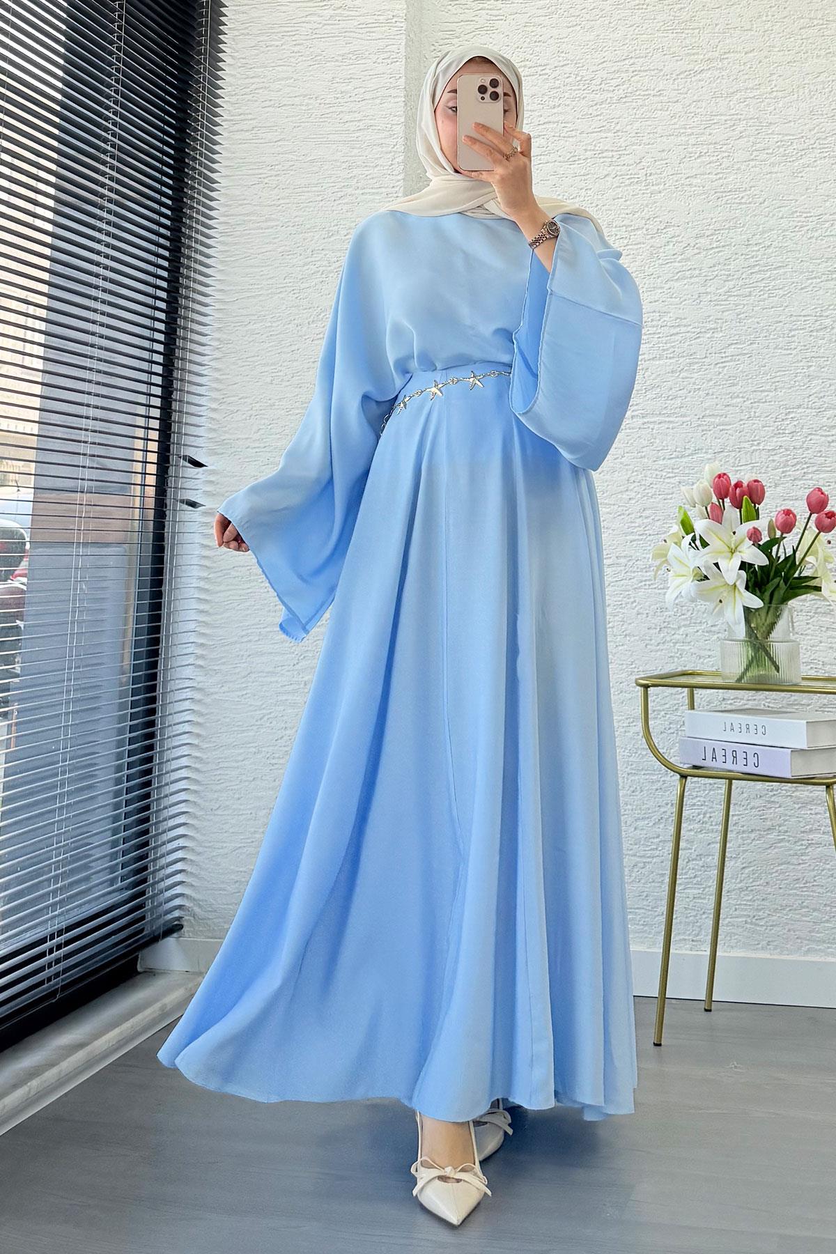 Pinterest Yarasa Kol Flare Etekli Takım – Mavi
