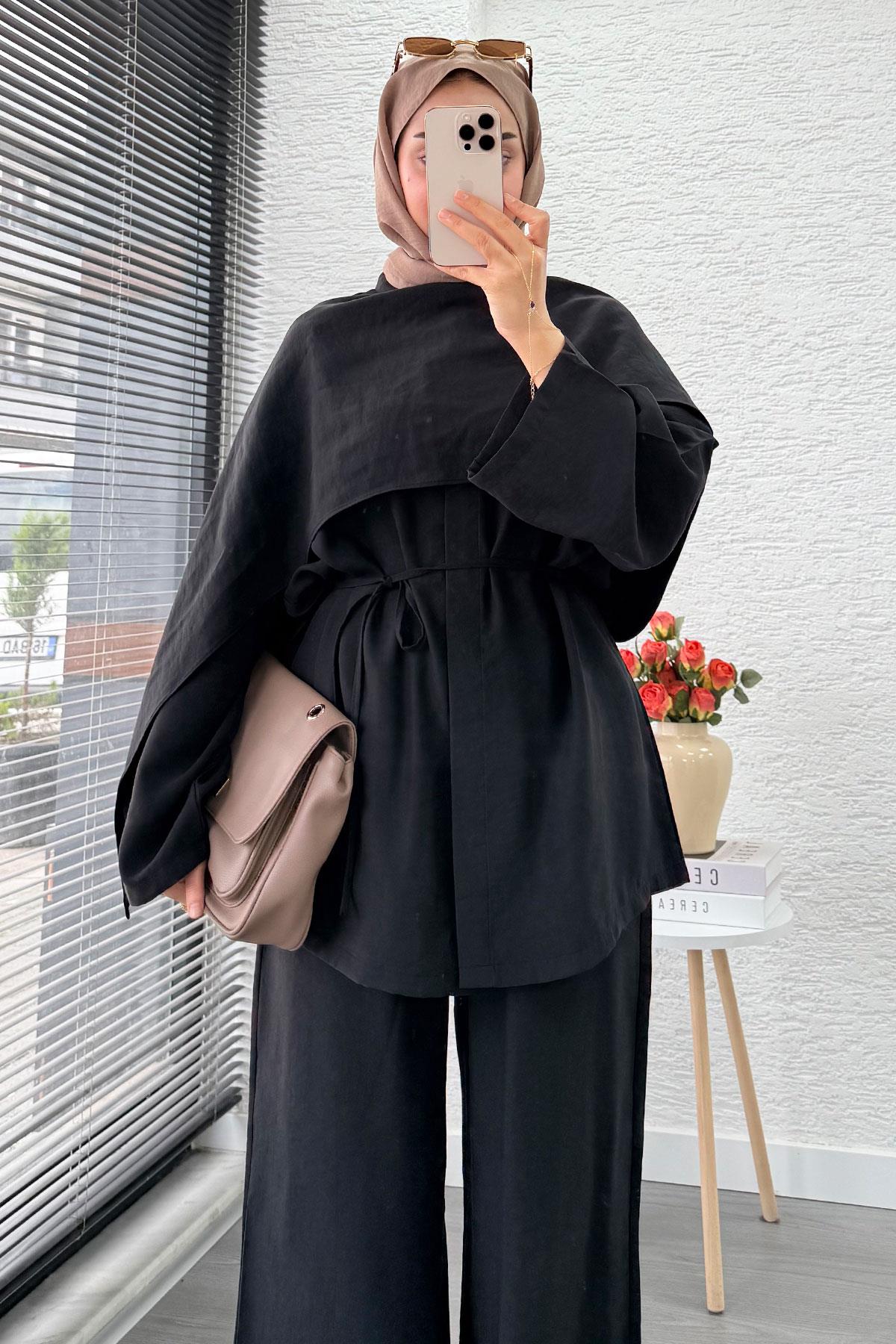 Premıum Atkı Detaylı Kemerli Kadın İkili Takım - Siyah