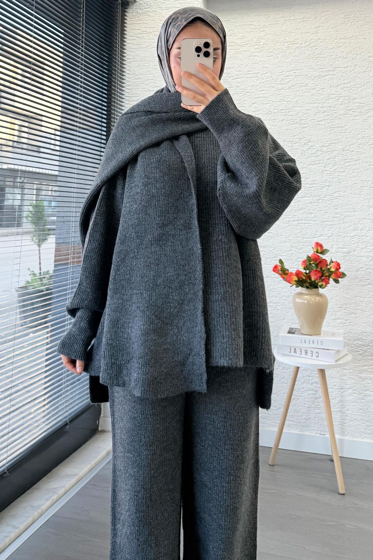 Premium Atkılı Kadın Triko Takım – Antrasit