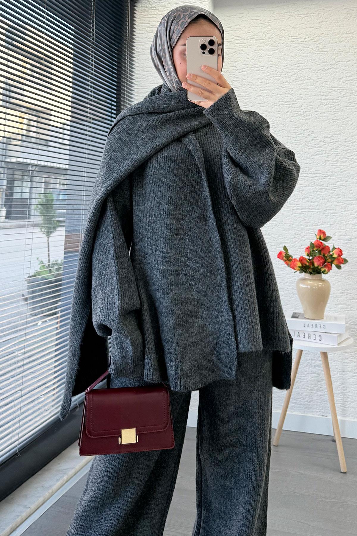 Premium Atkılı Kadın Triko Takım – Antrasit