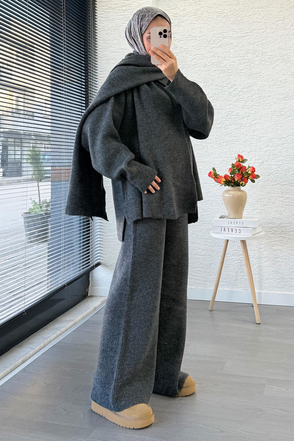 Premium Atkılı Kadın Triko Takım – Antrasit