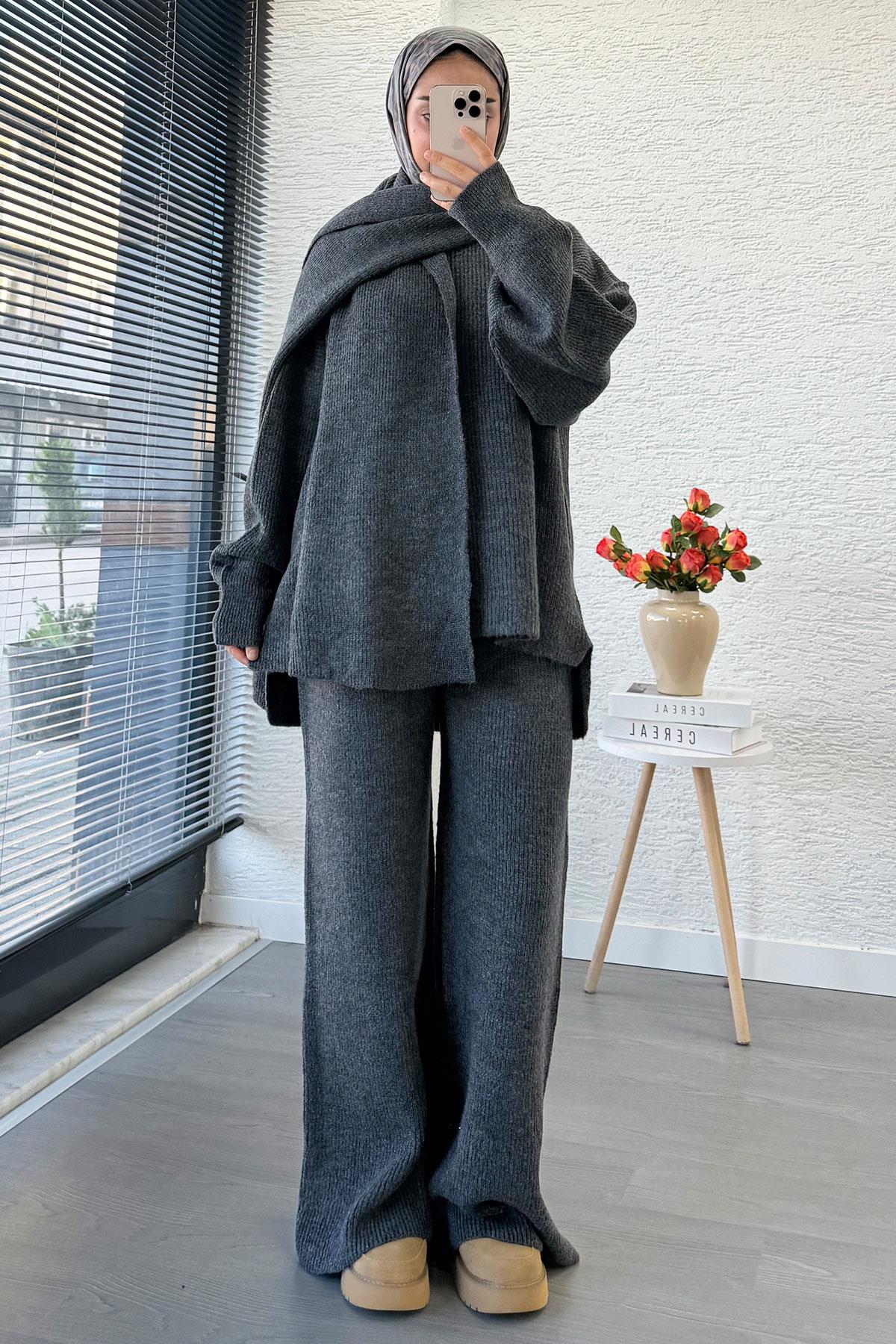 Premium Atkılı Kadın Triko Takım – Antrasit