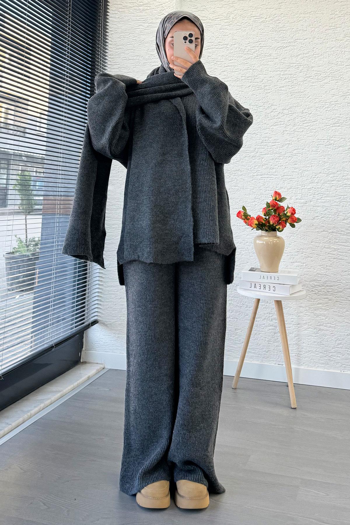 Premium Atkılı Kadın Triko Takım – Antrasit