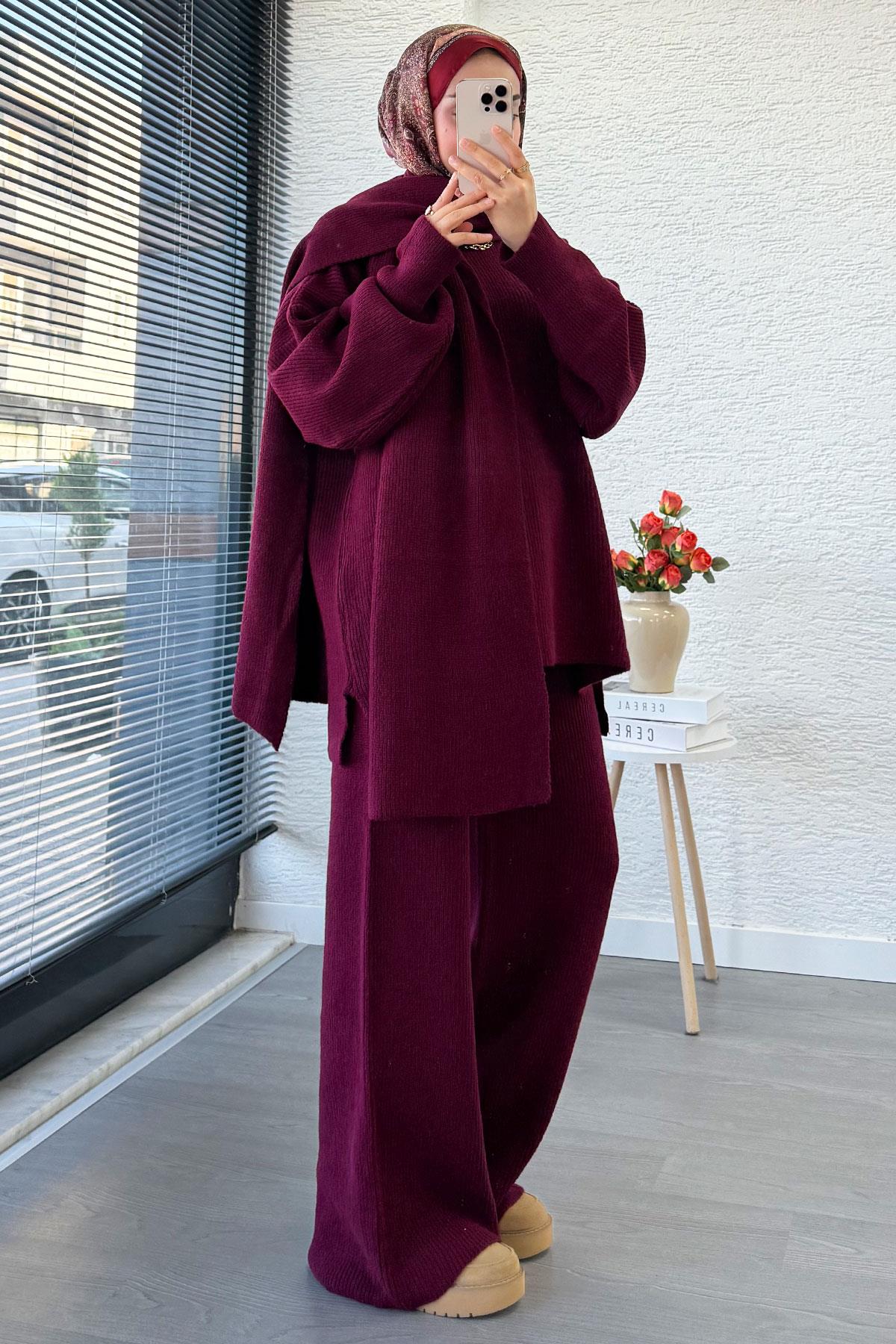 Premium Atkılı Kadın Triko Takım – Bordo