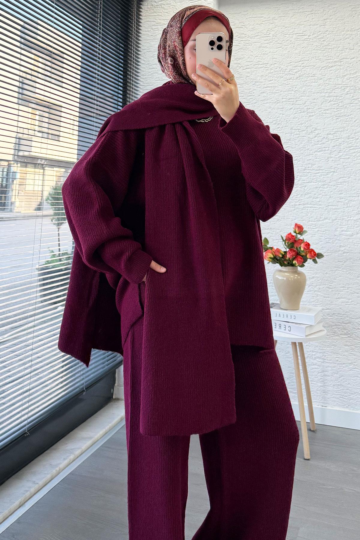 Premium Atkılı Kadın Triko Takım – Bordo