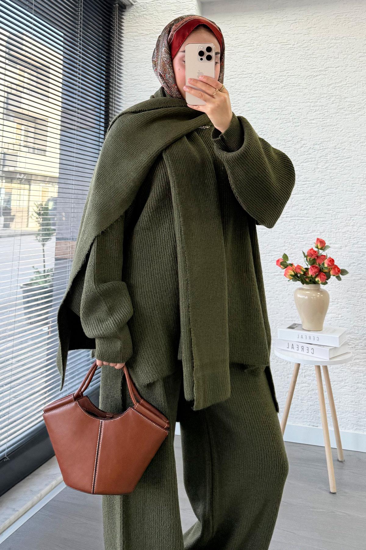 Premium Atkılı Kadın Triko Takım – Haki