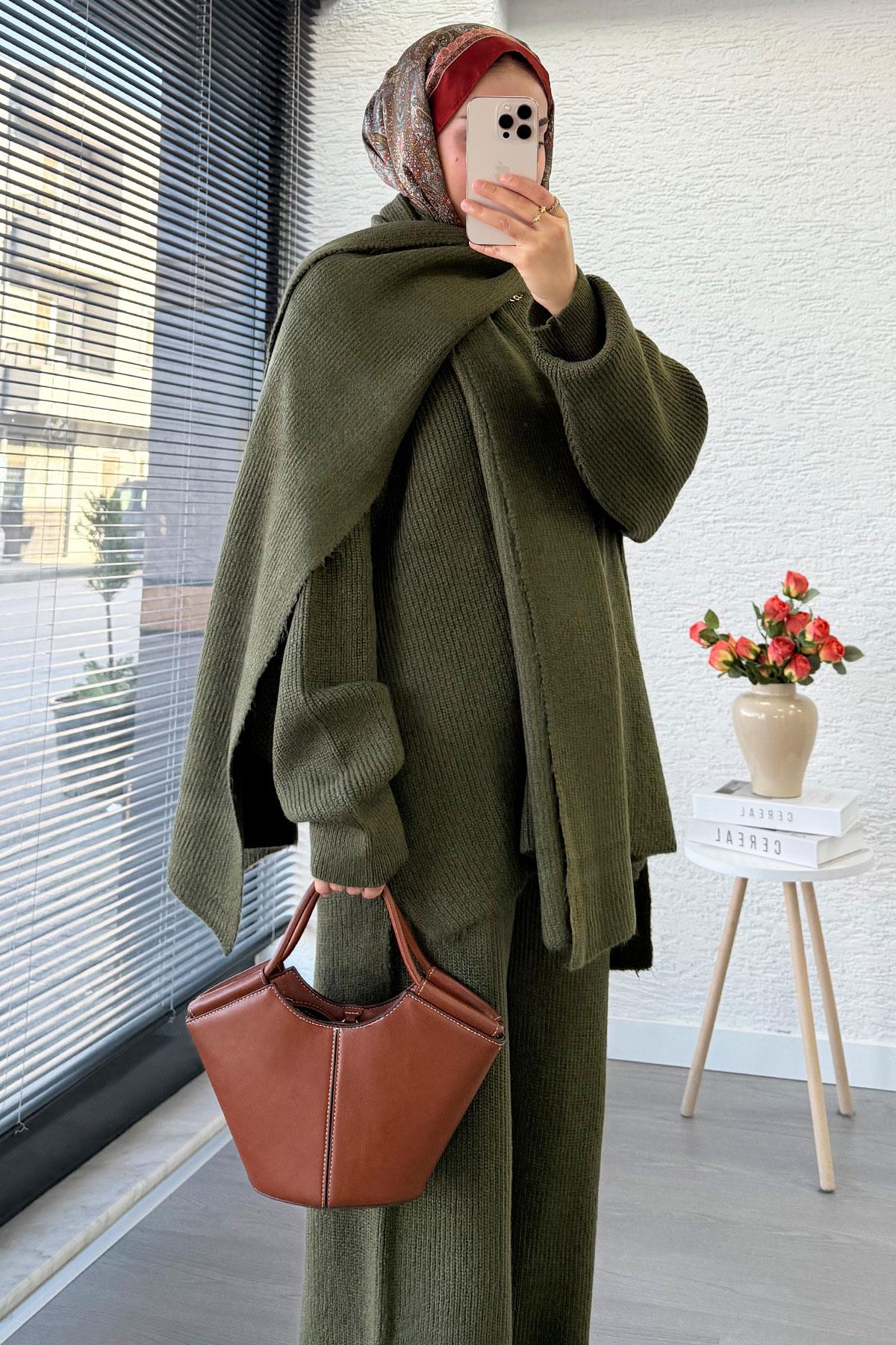 Premium Atkılı Kadın Triko Takım – Haki