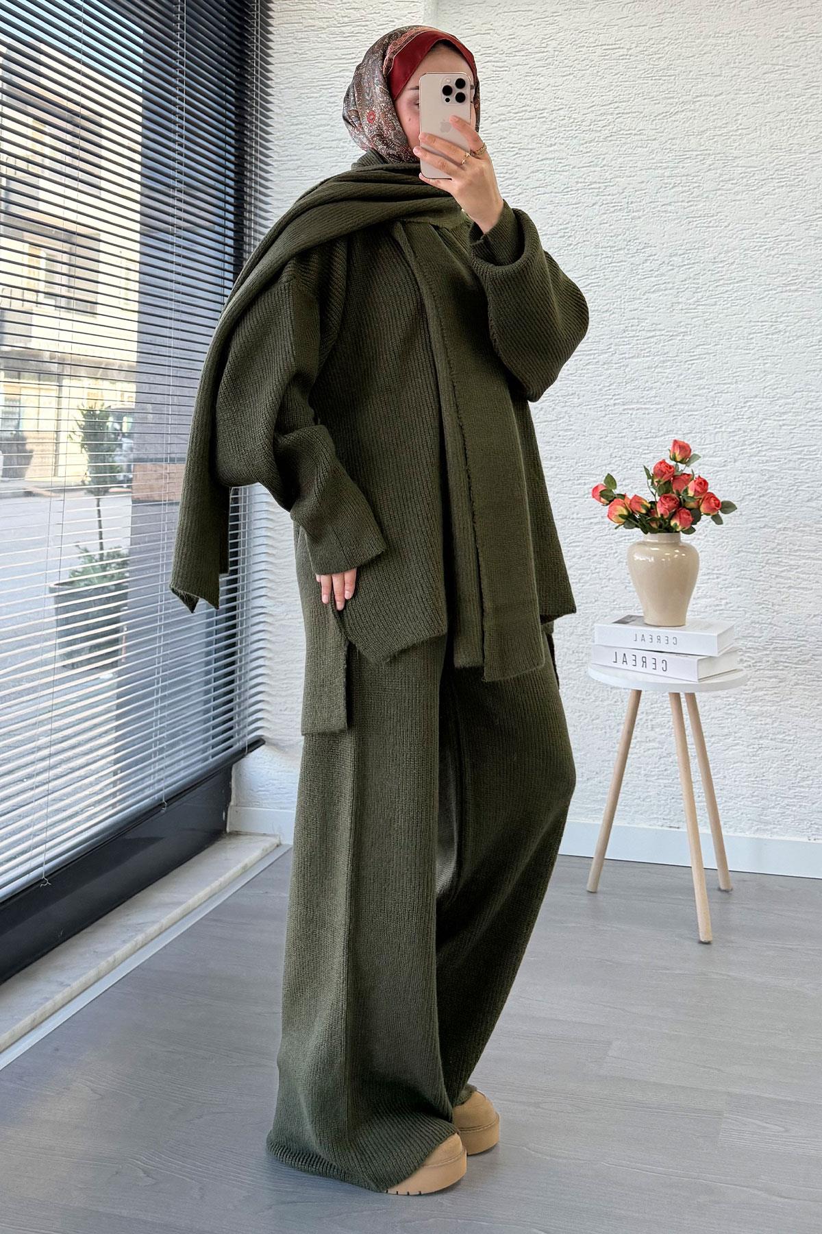 Premium Atkılı Kadın Triko Takım – Haki